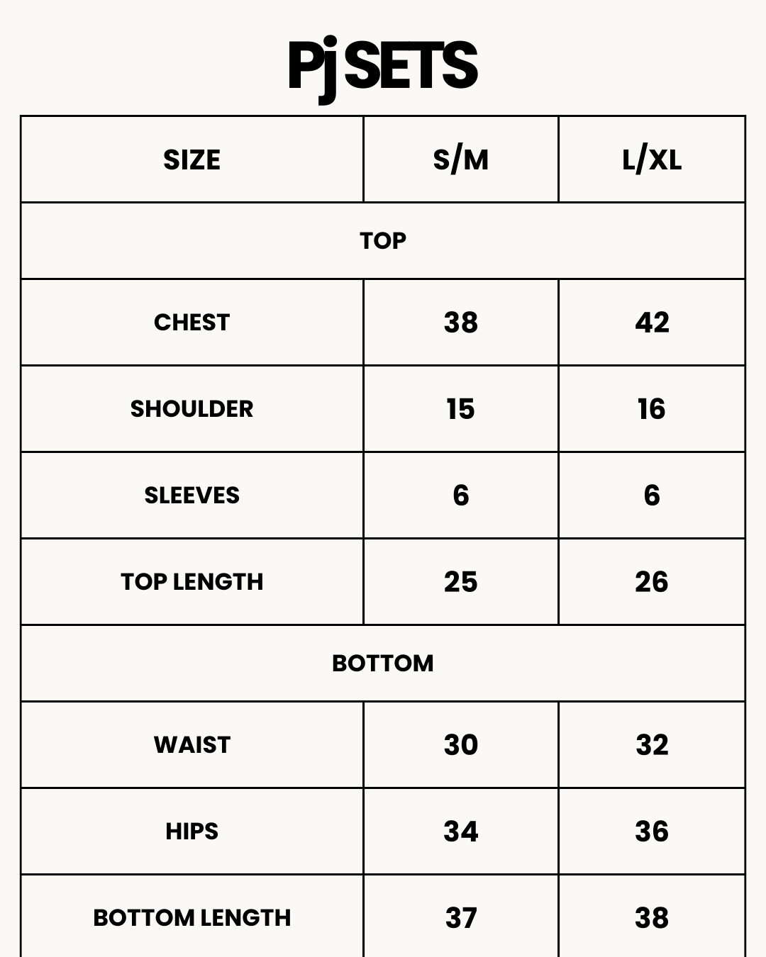Size Chart for Cotton PJ Set - Red Chic