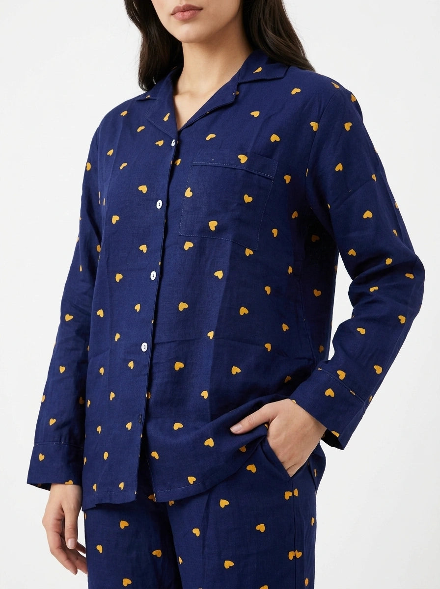 Linen PJ Set - Cozy Heart