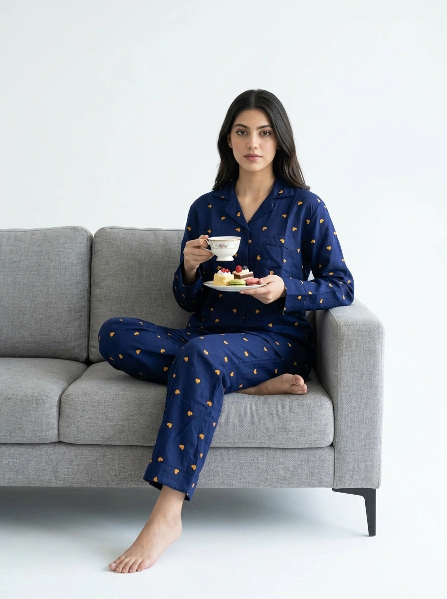 Linen PJ Set - Cozy Heart
