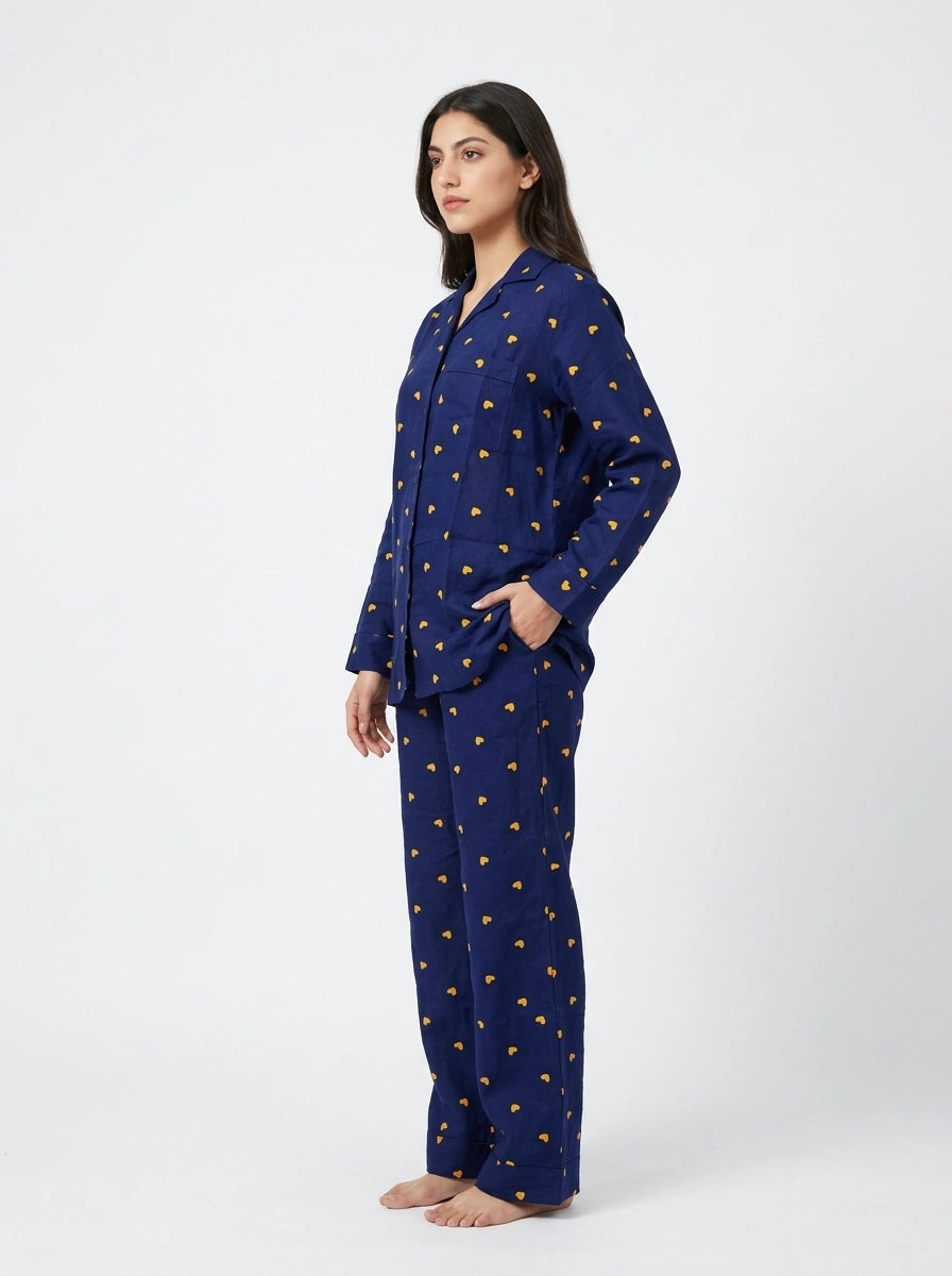Linen PJ Set - Cozy Heart