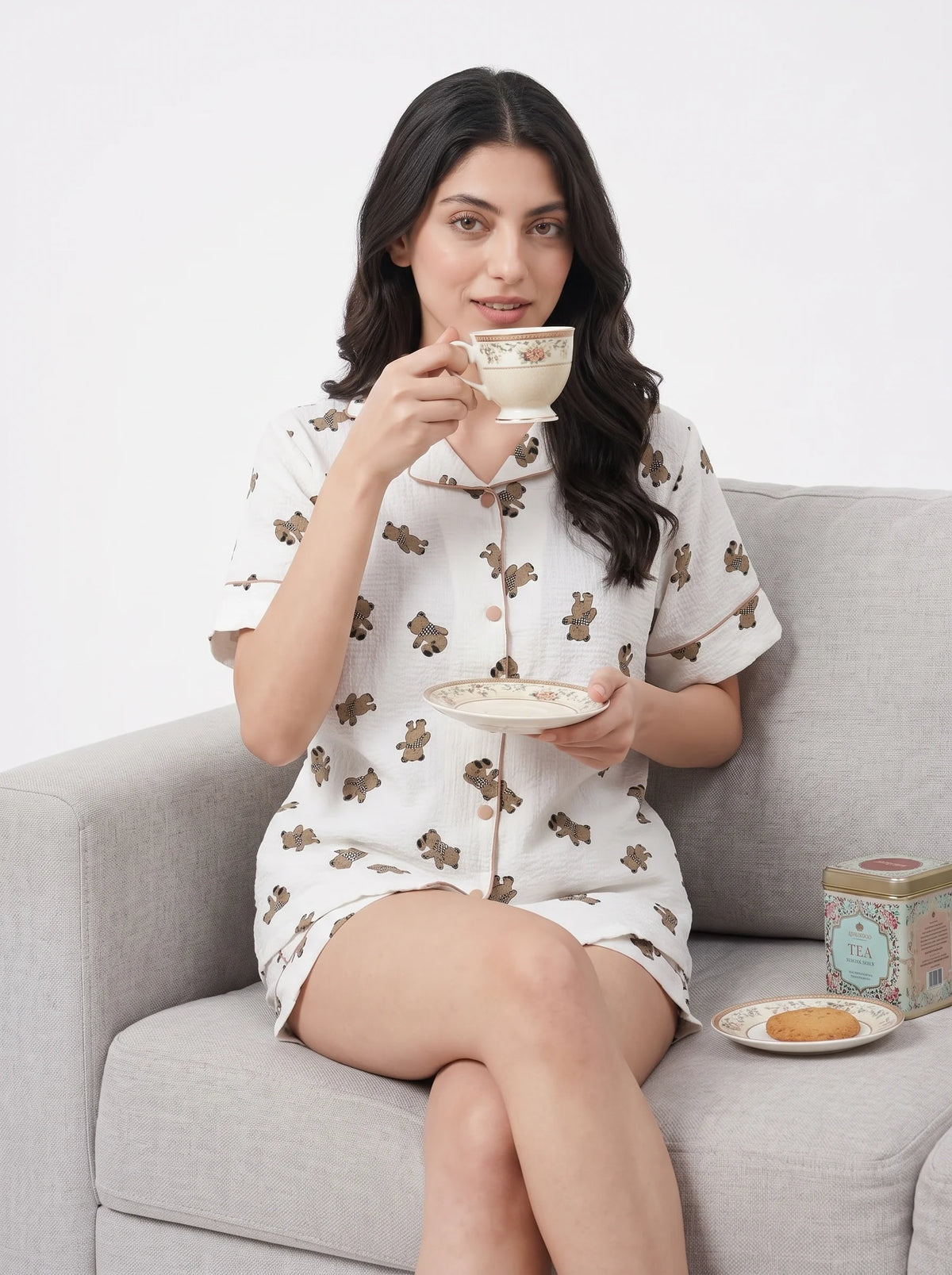 Summer Crinkled PJ Set - Cozy Bear