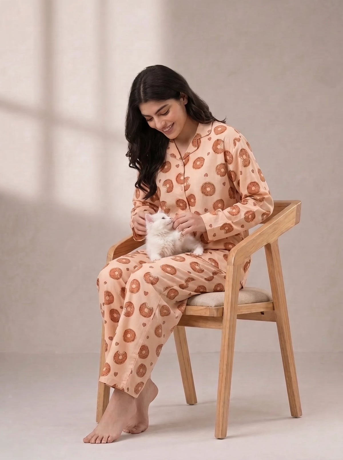 Oversized Linen PJ Set - Creamy Donut