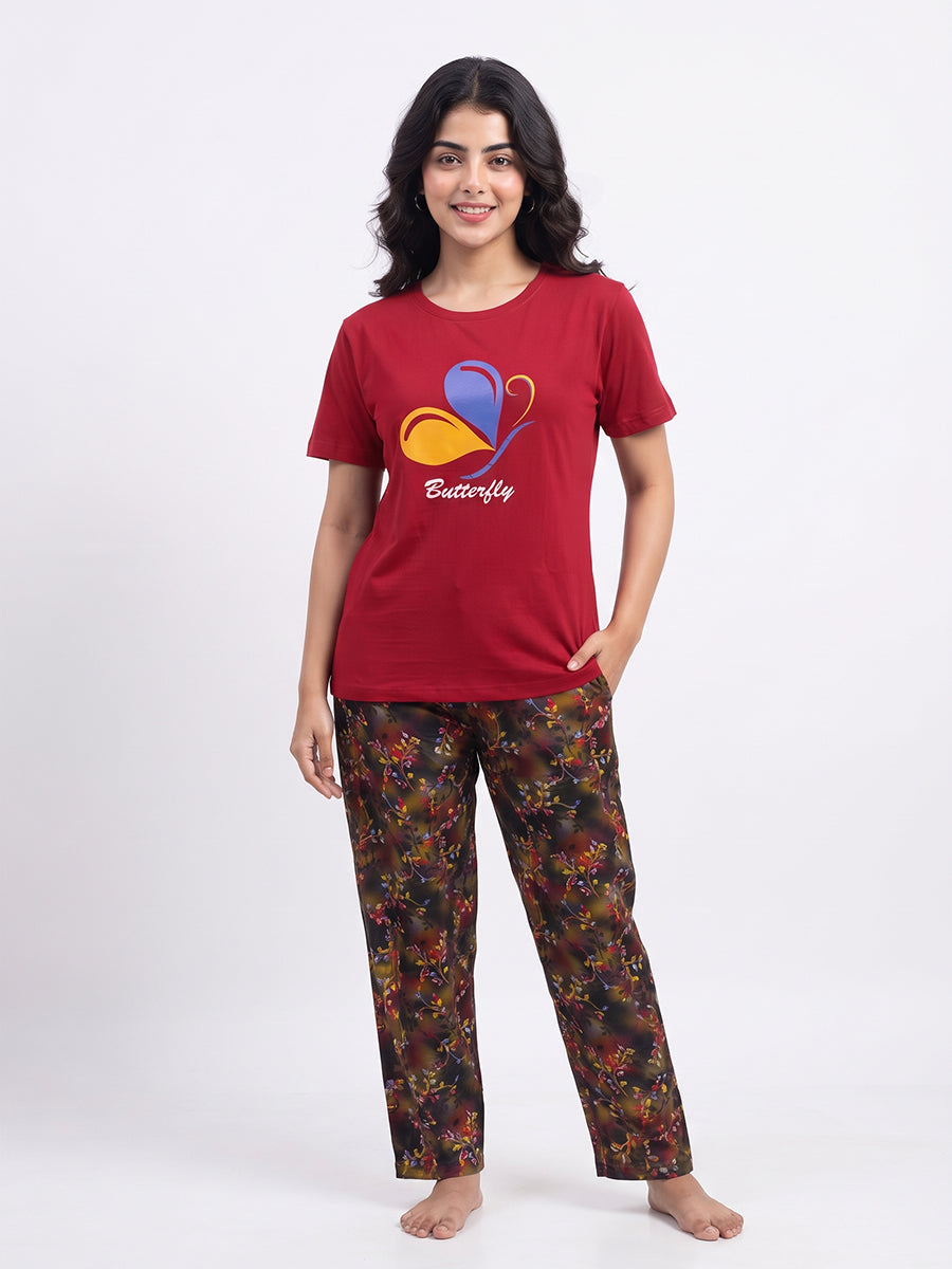 Cotton PJ Set - Crimson Flutter