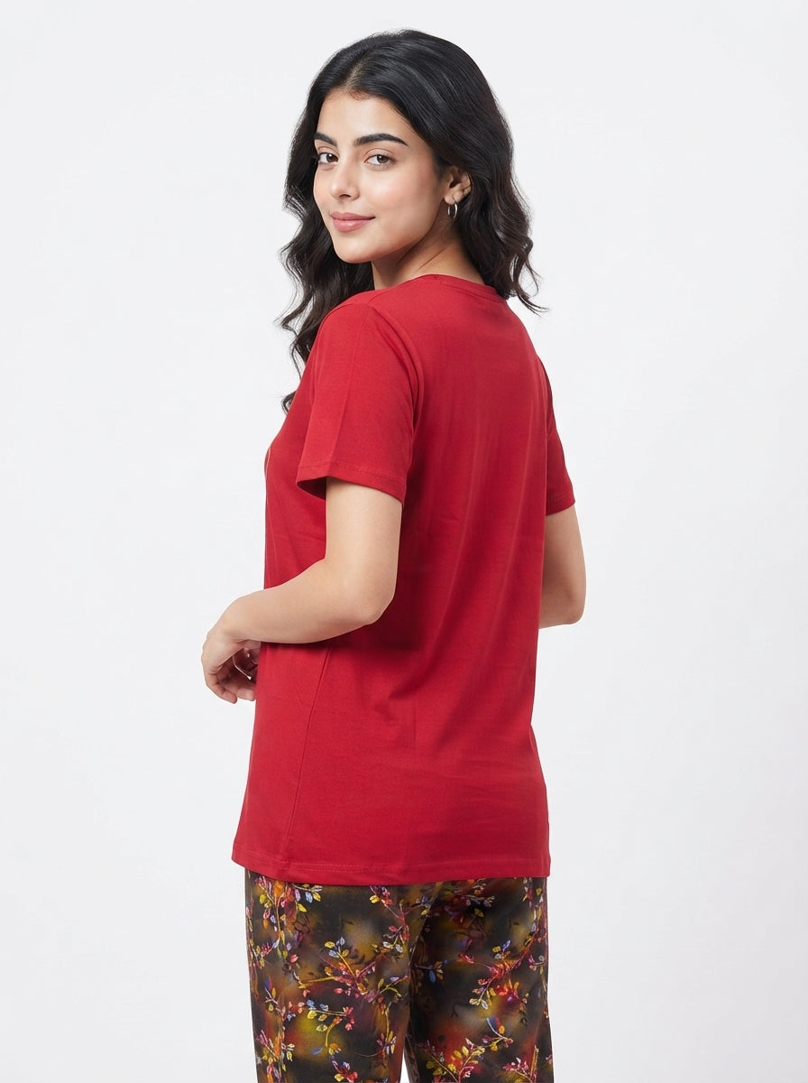Cotton PJ Set - Crimson Flutter
