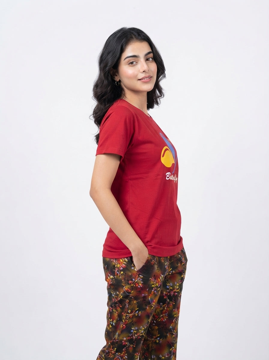 Cotton PJ Set - Crimson Flutter