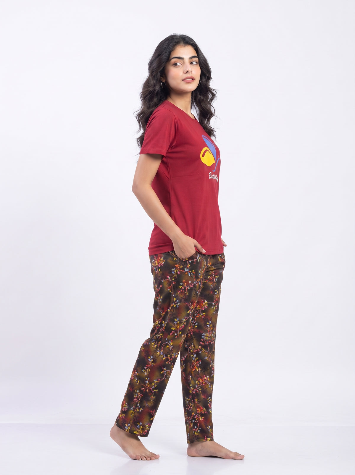 Cotton PJ Set - Crimson Flutter