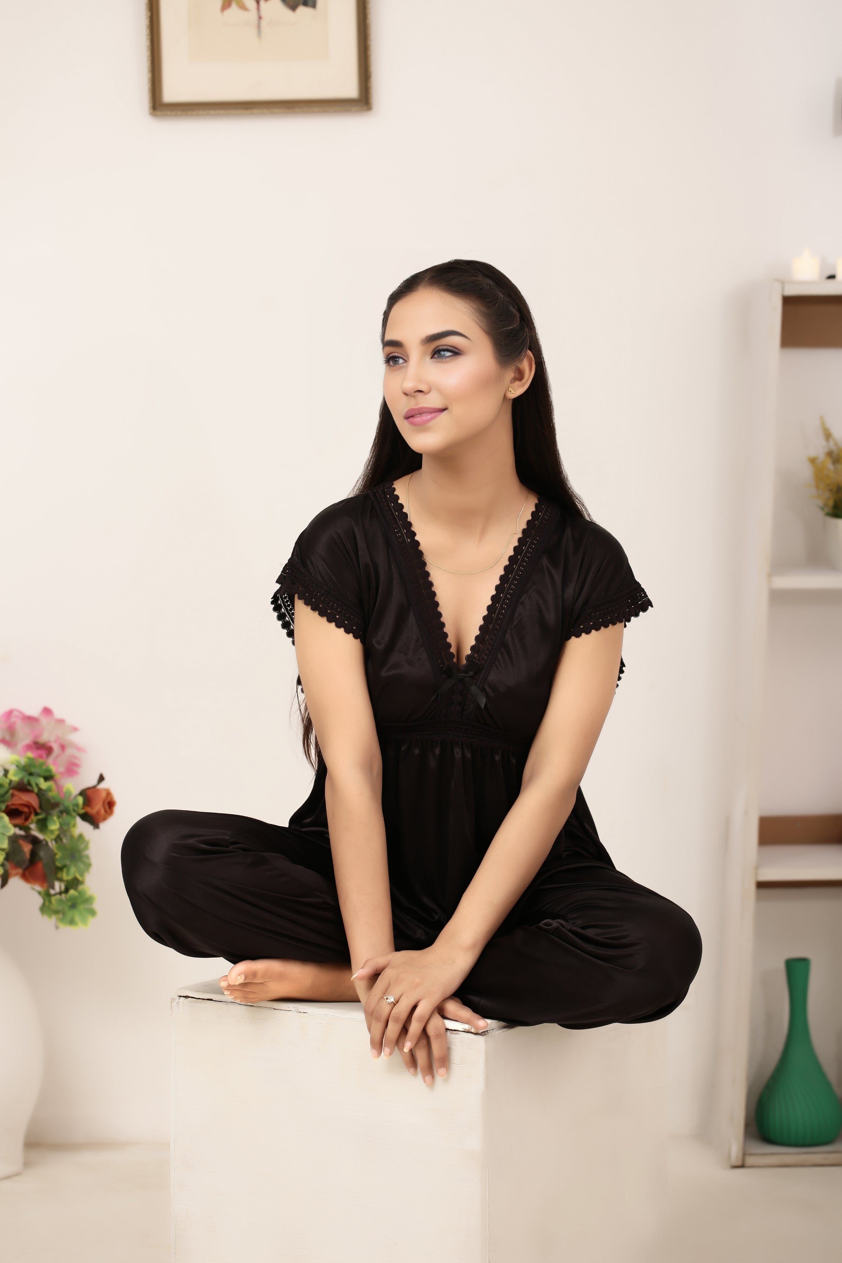 Silk PJ Set - Avena - Black