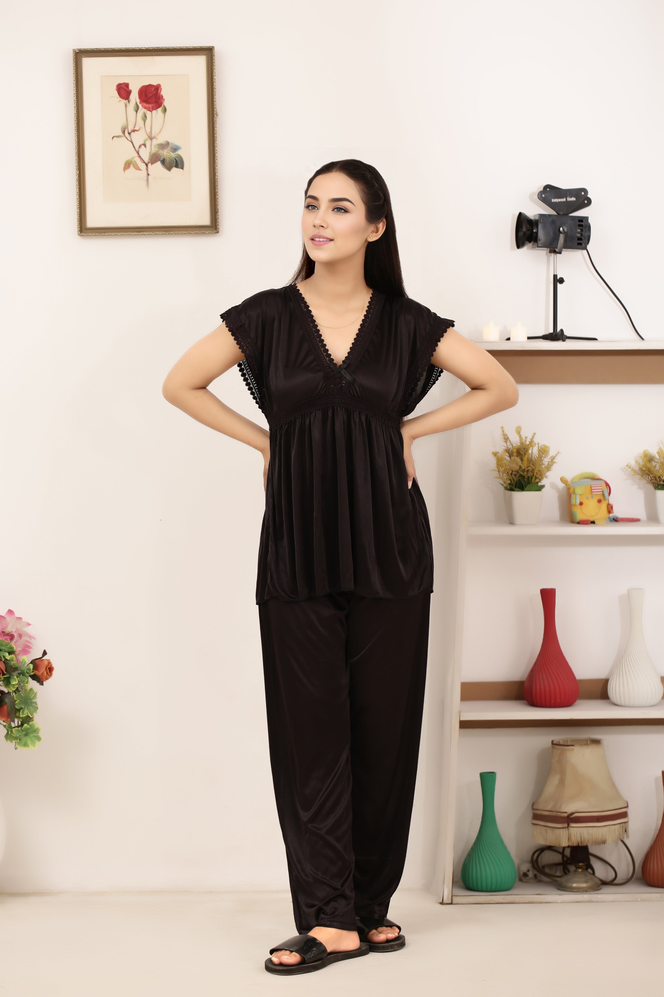 Silk PJ Set - Avena - Black