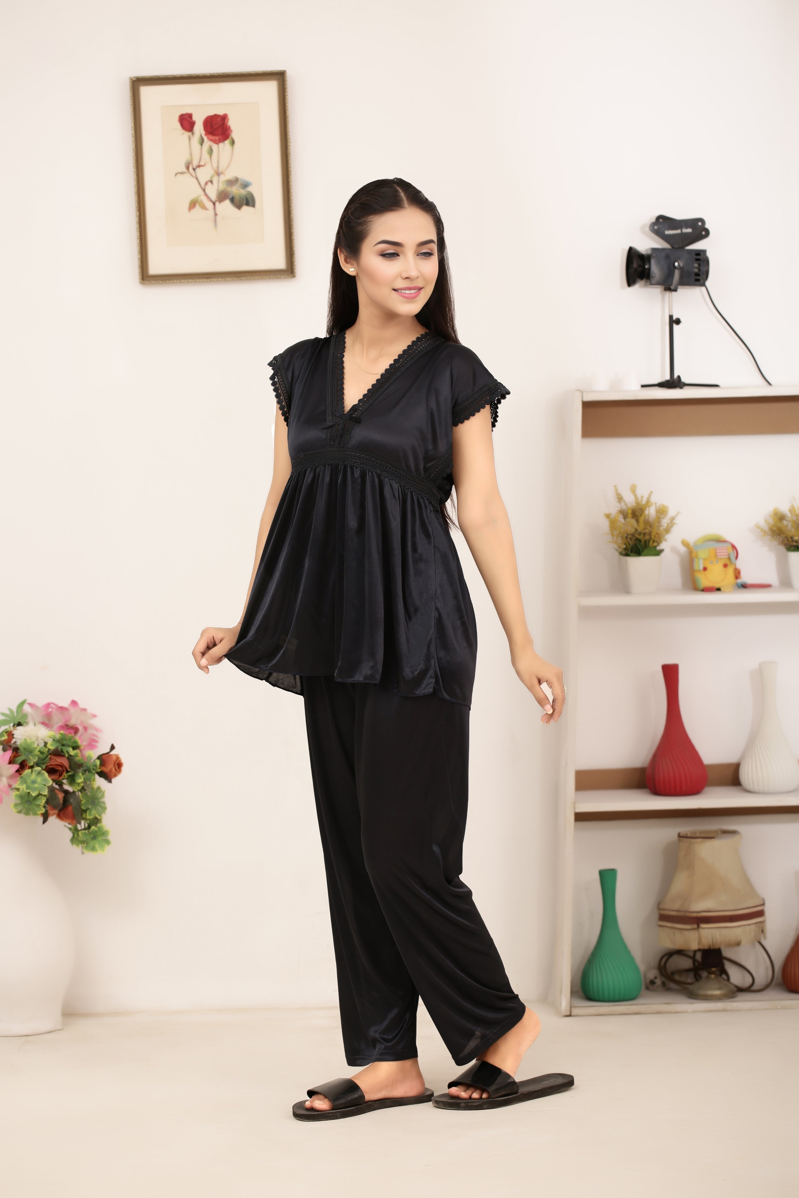Silk PJ Set - Avena - Black
