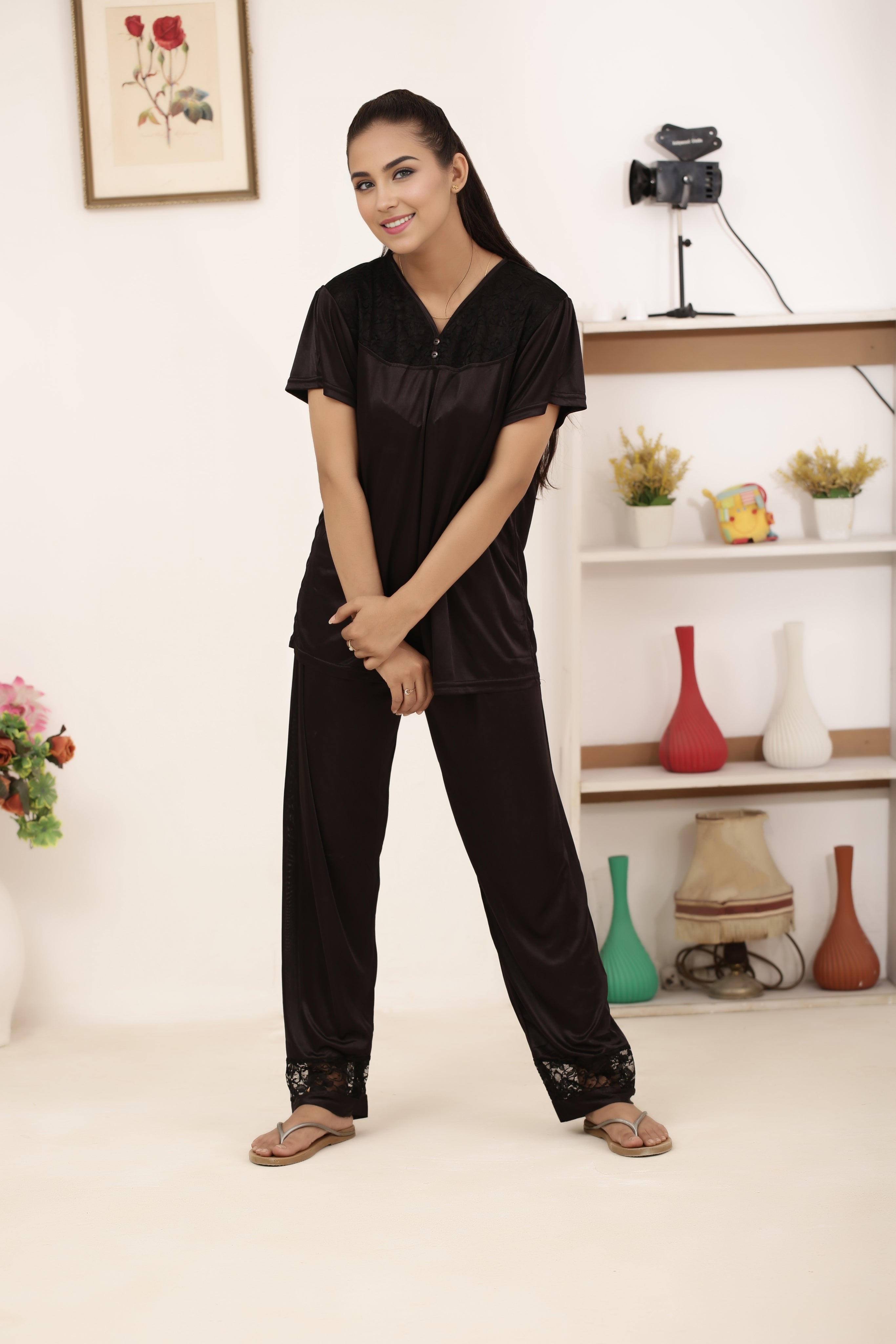 Silk PJ Set - Miren - Black