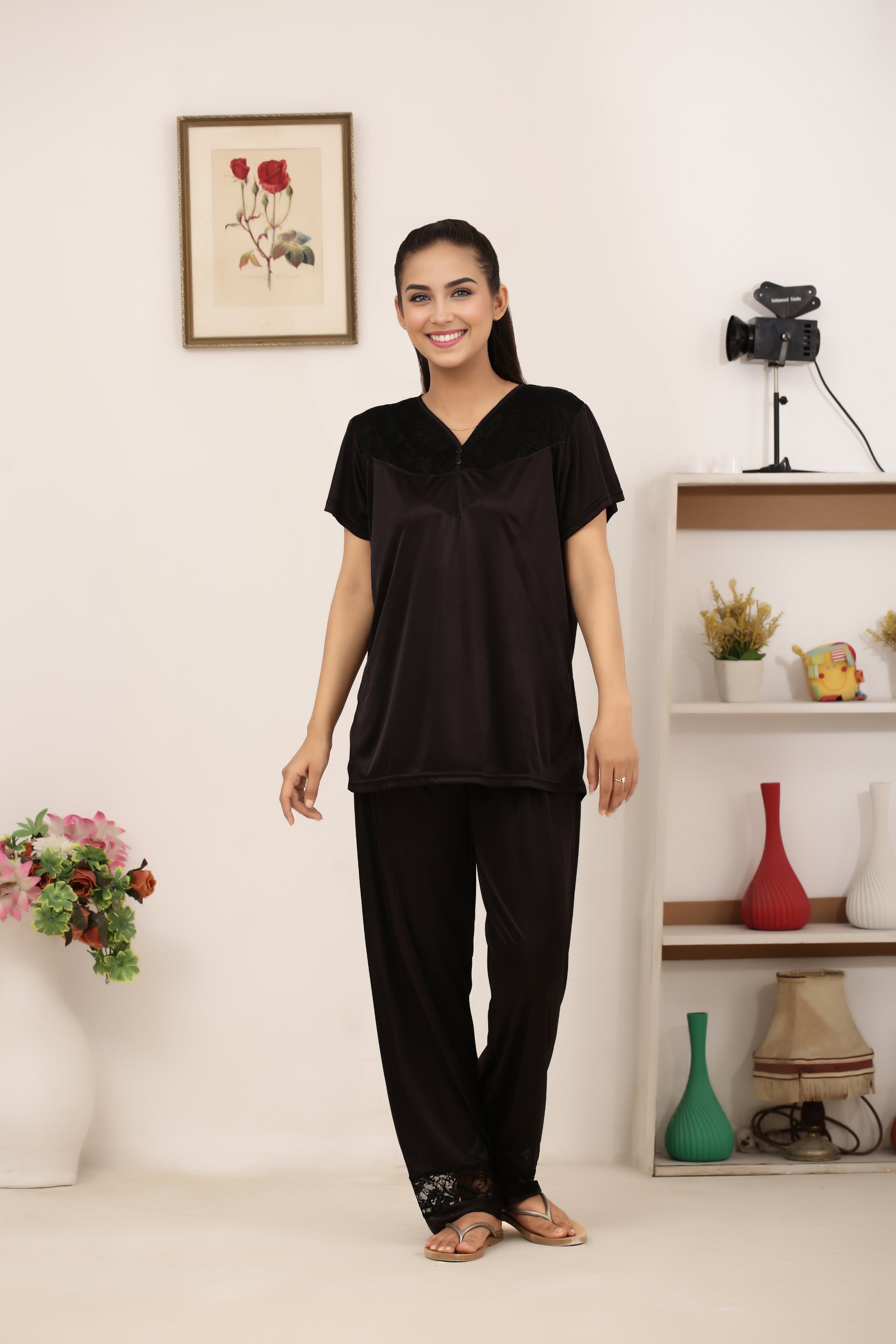 Silk PJ Set - Miren - Dark Grey