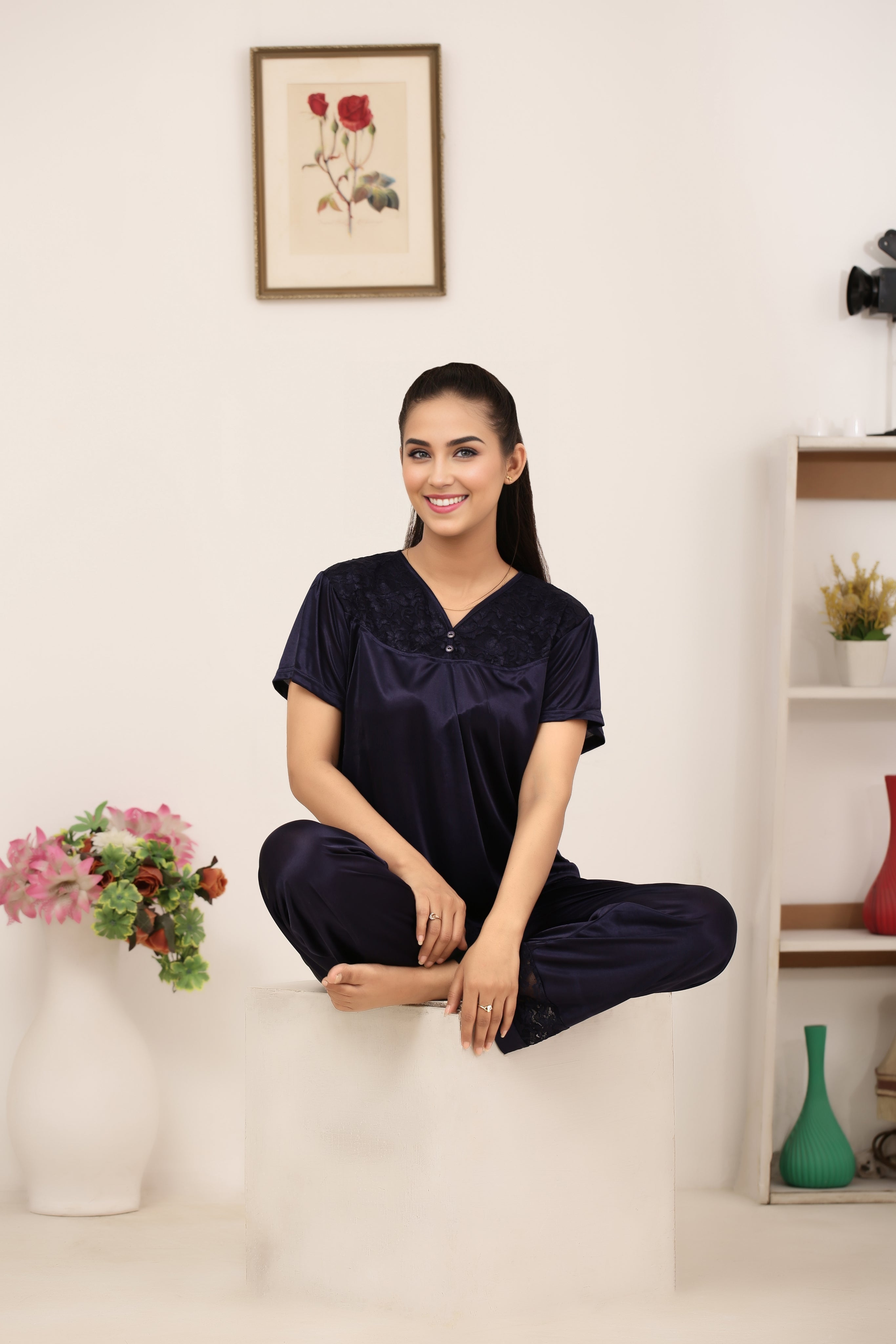 Silk PJ Set - Miren - Dark Blue