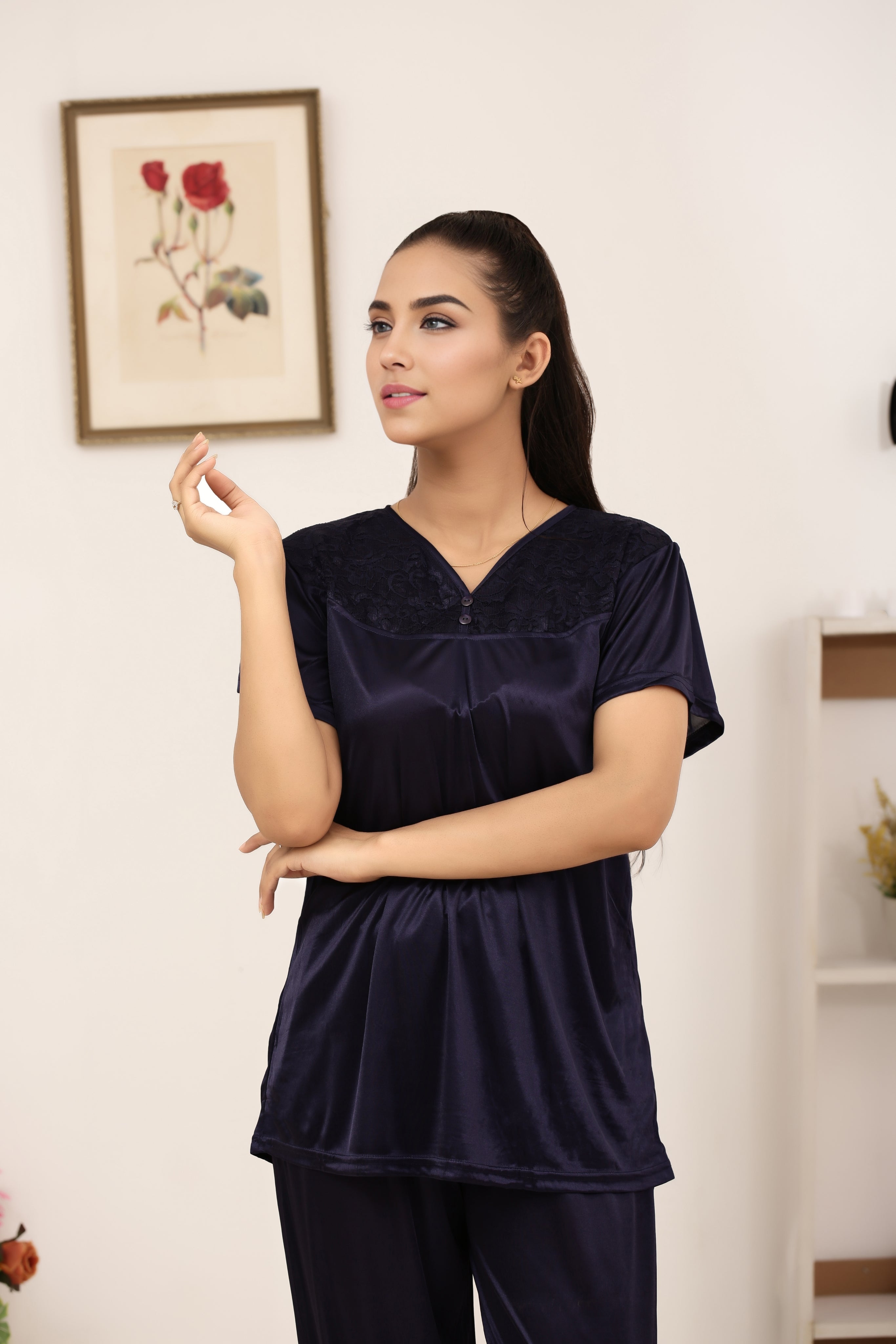 Silk PJ Set - Miren - Dark Blue