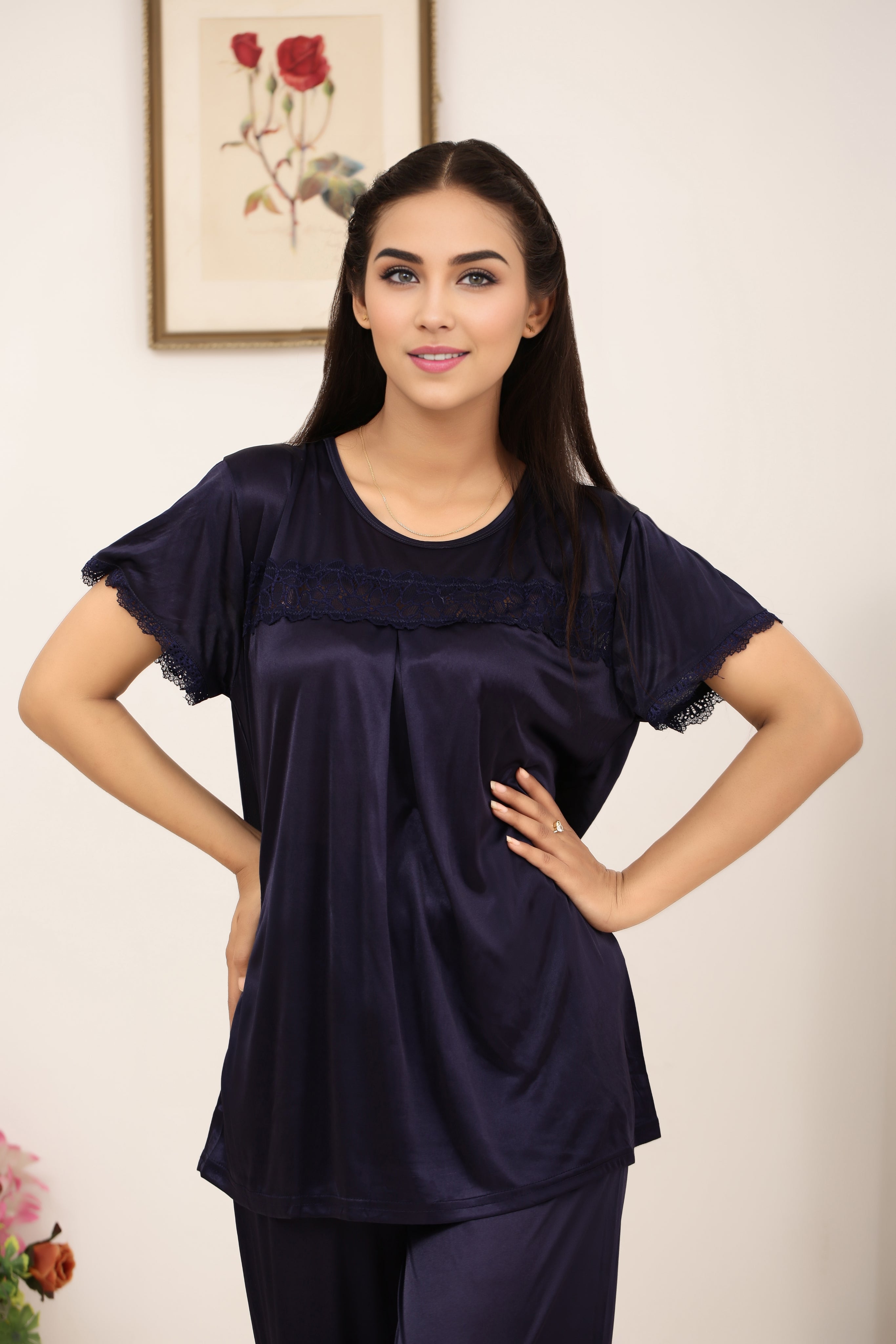 Silk PJ Set - Cenra - Dark Blue