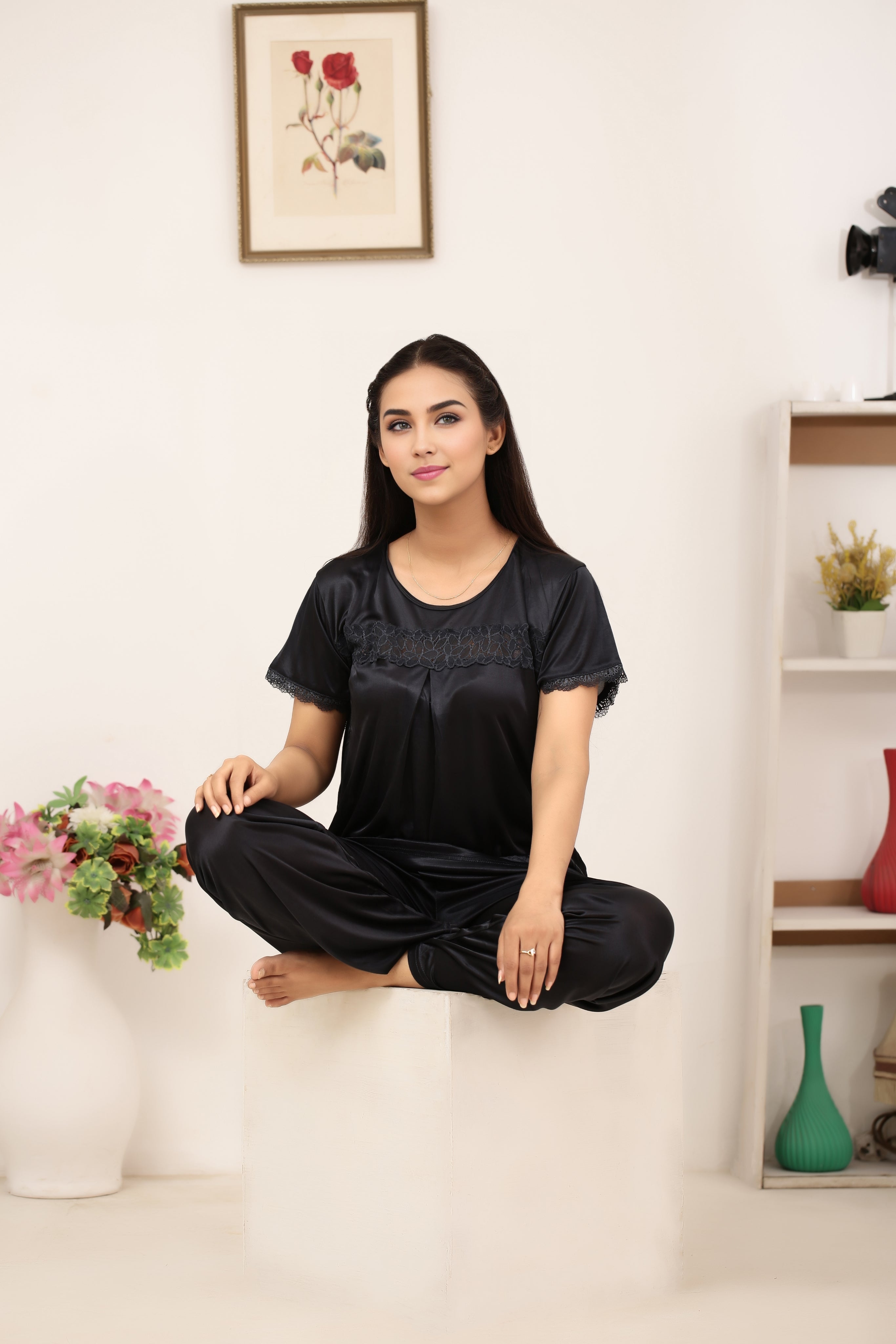 Silk PJ Set - Cenra - Black