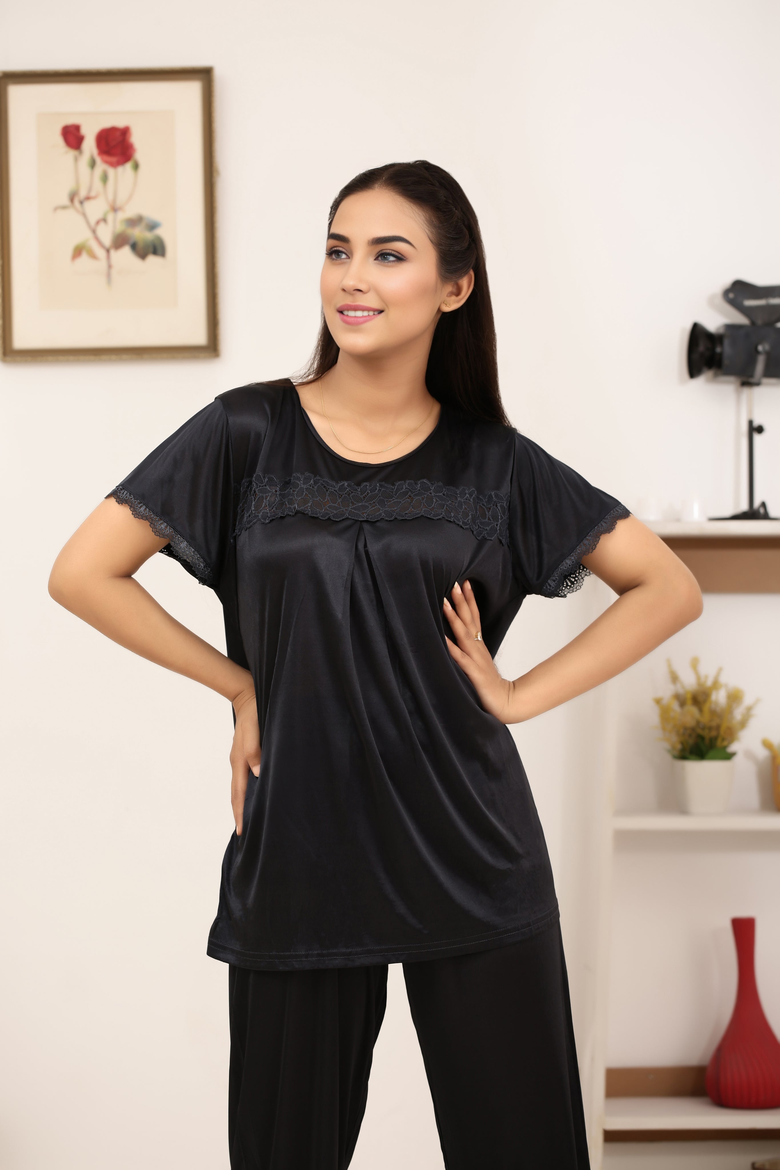 Silk PJ Set - Cenra - Black