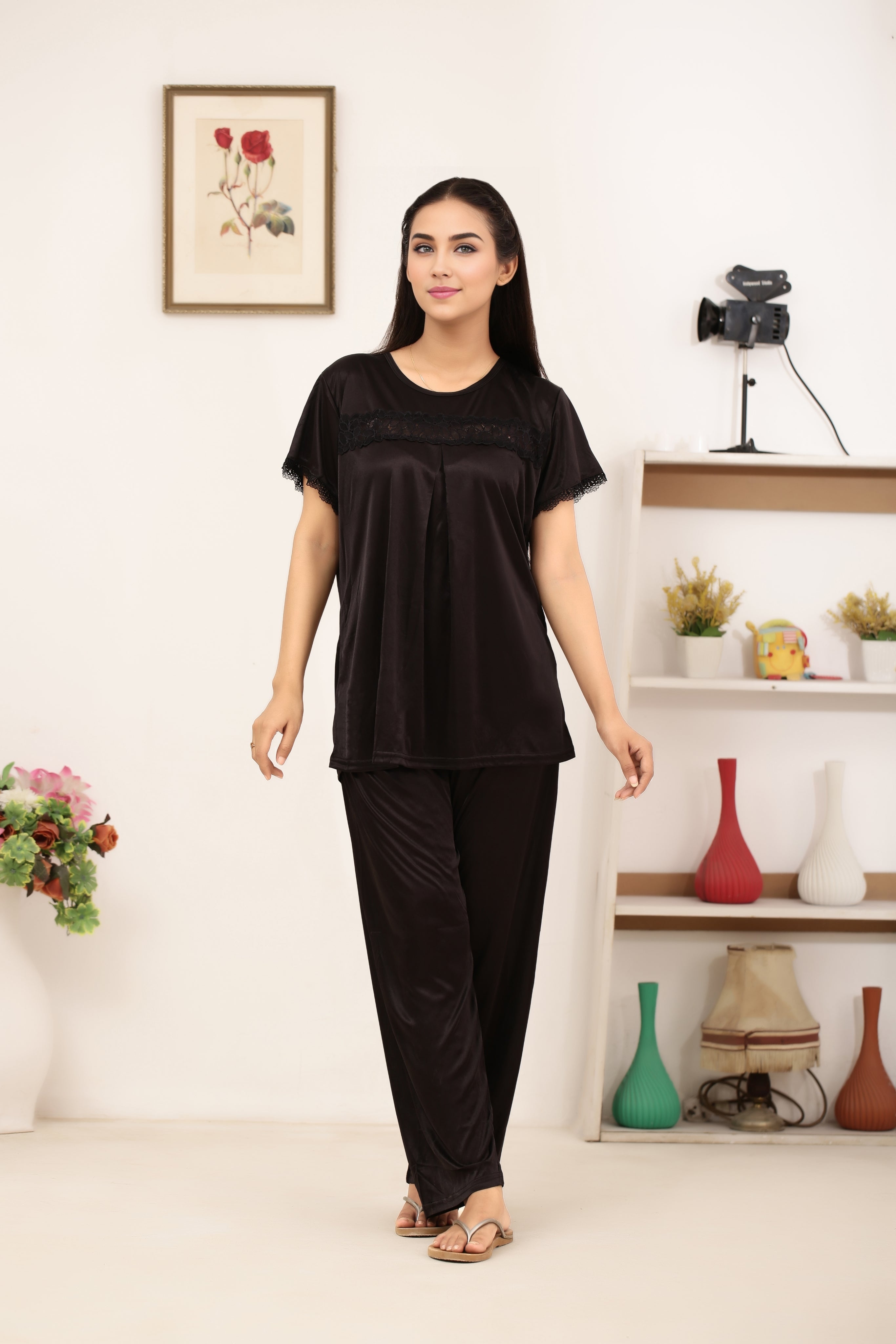 Silk PJ Set - Cenra - Dark Grey