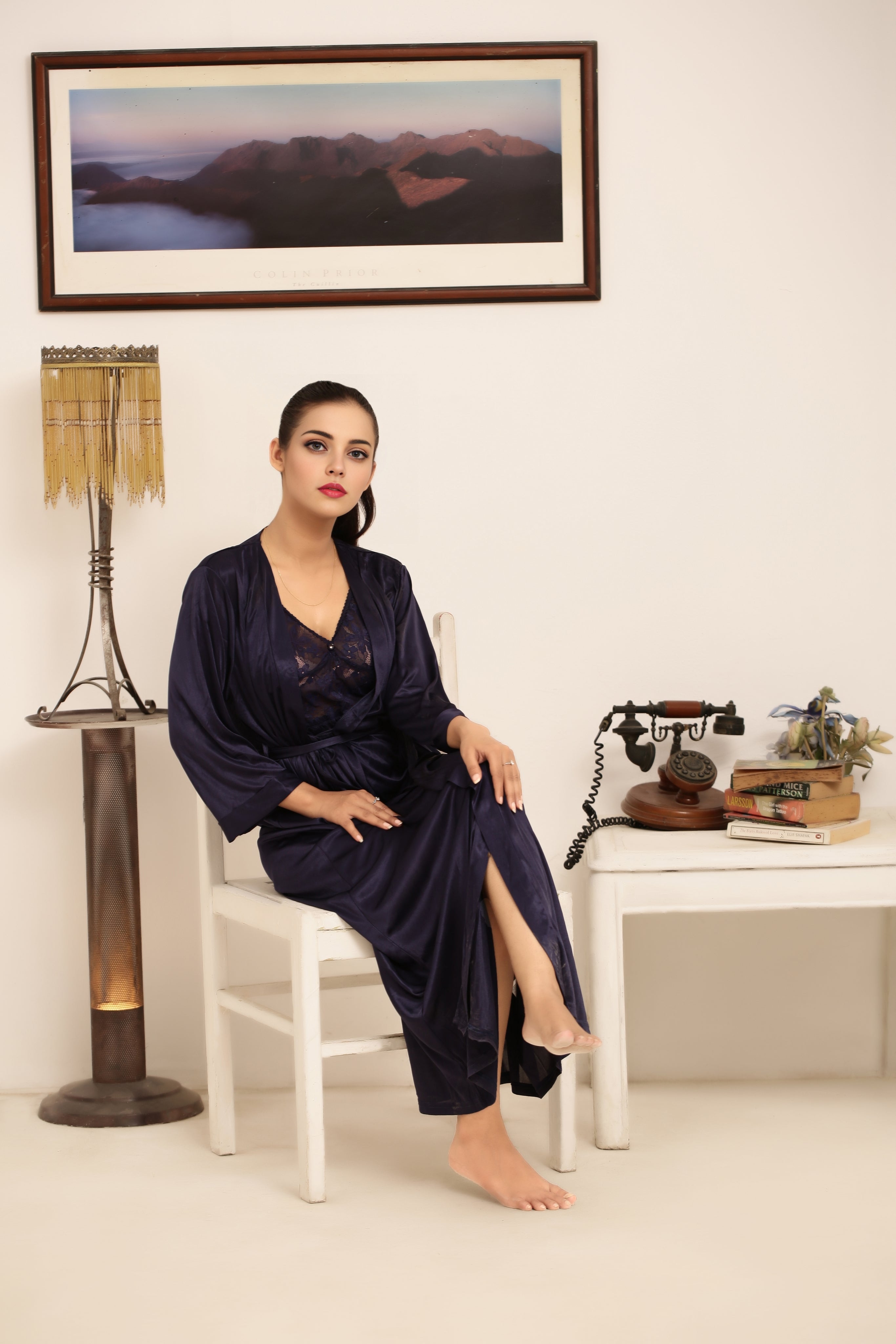 Gown Set - Nerra Silk - Dark Blue