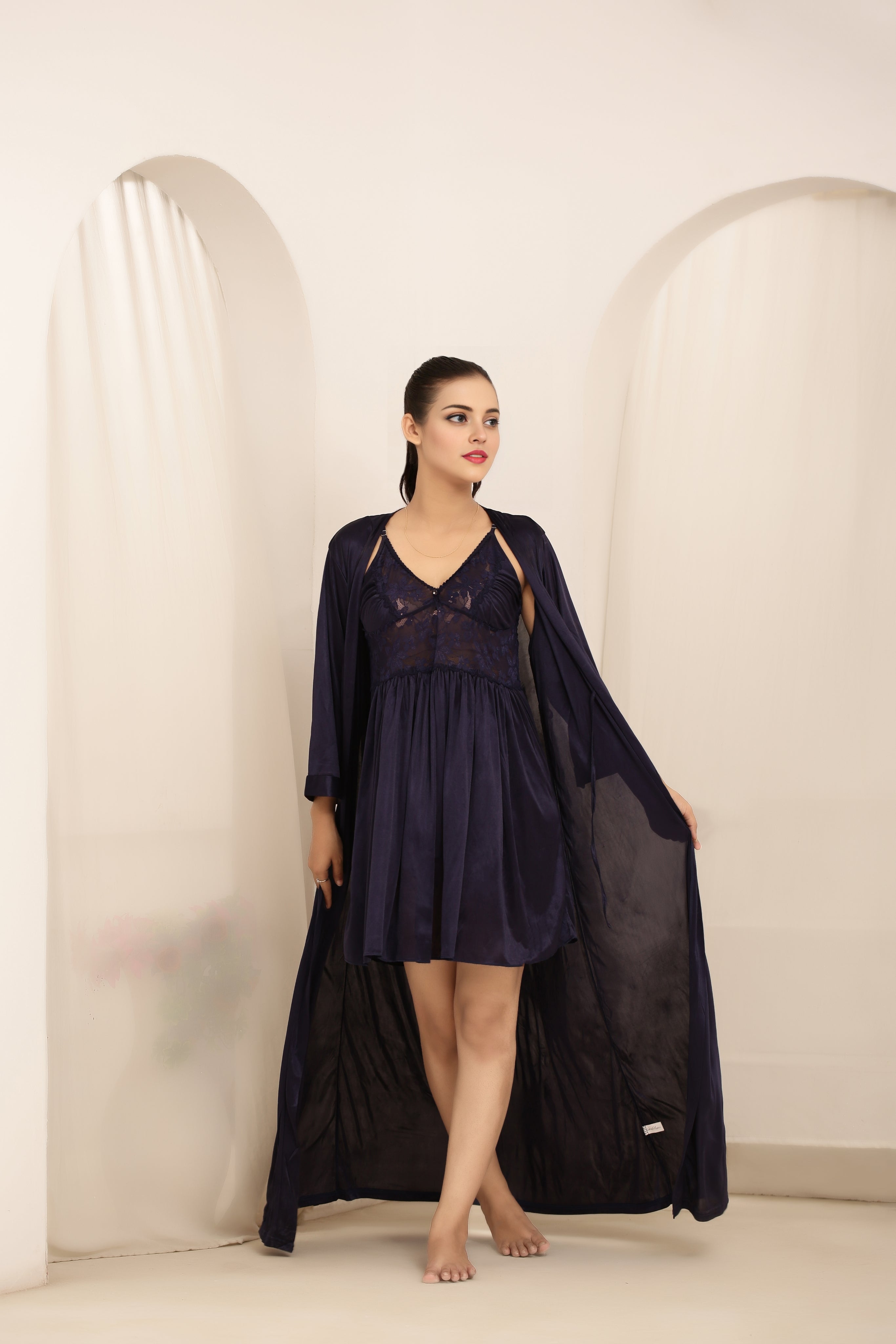 Gown Set - Nerra Silk - Dark Blue