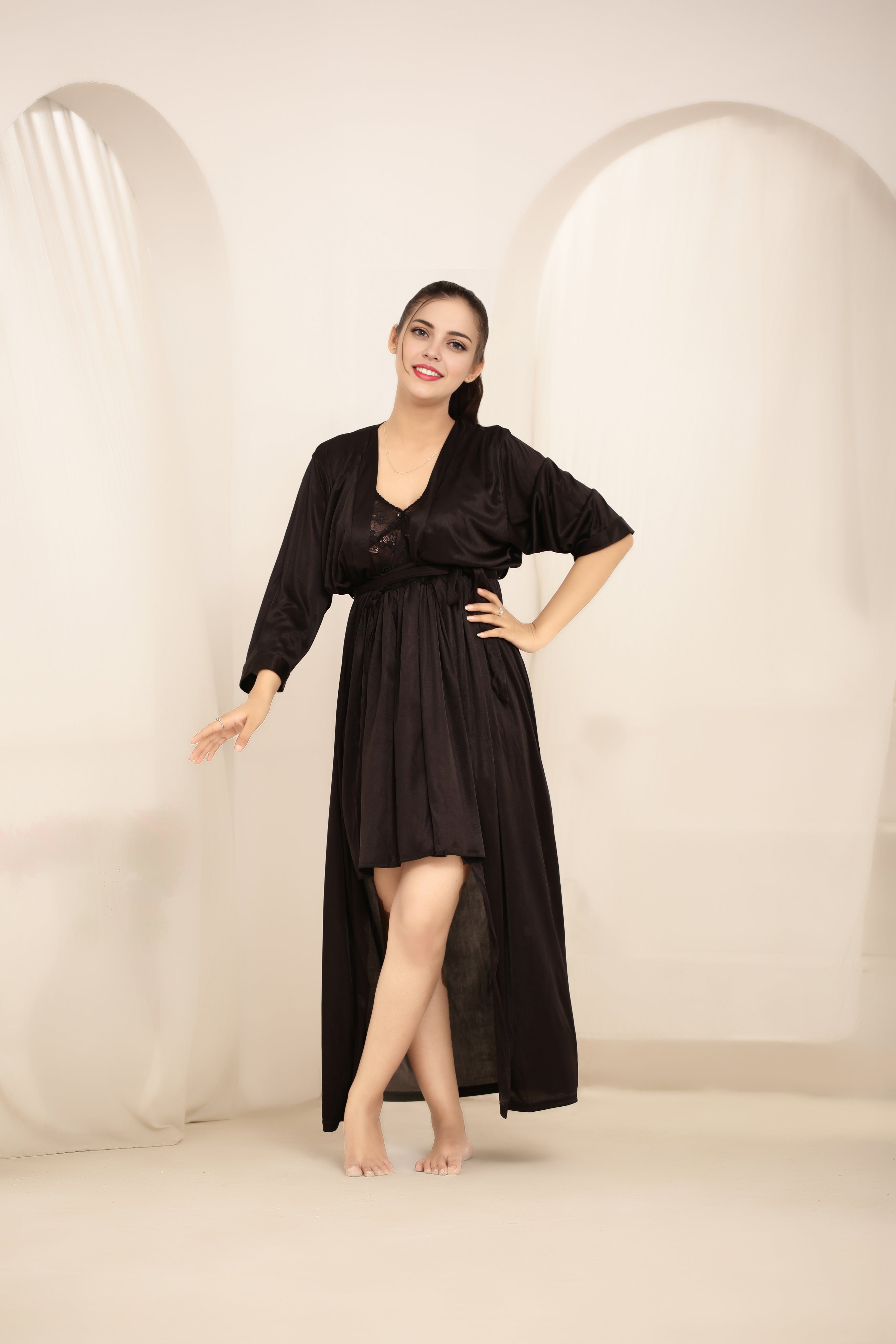 Gown Set - Nerra Silk - Dark Grey