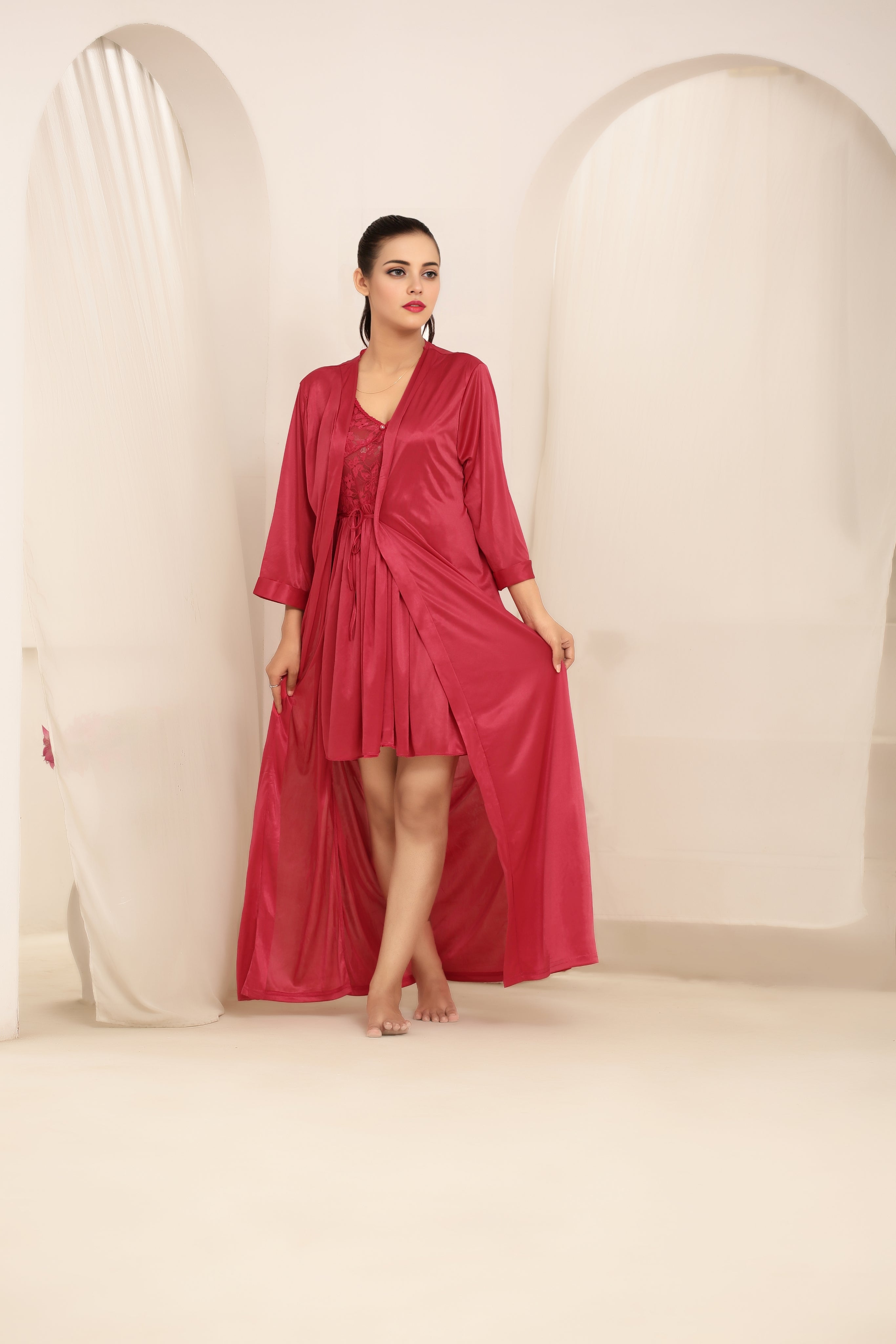 Gown Set - Nerra Silk - Maroon