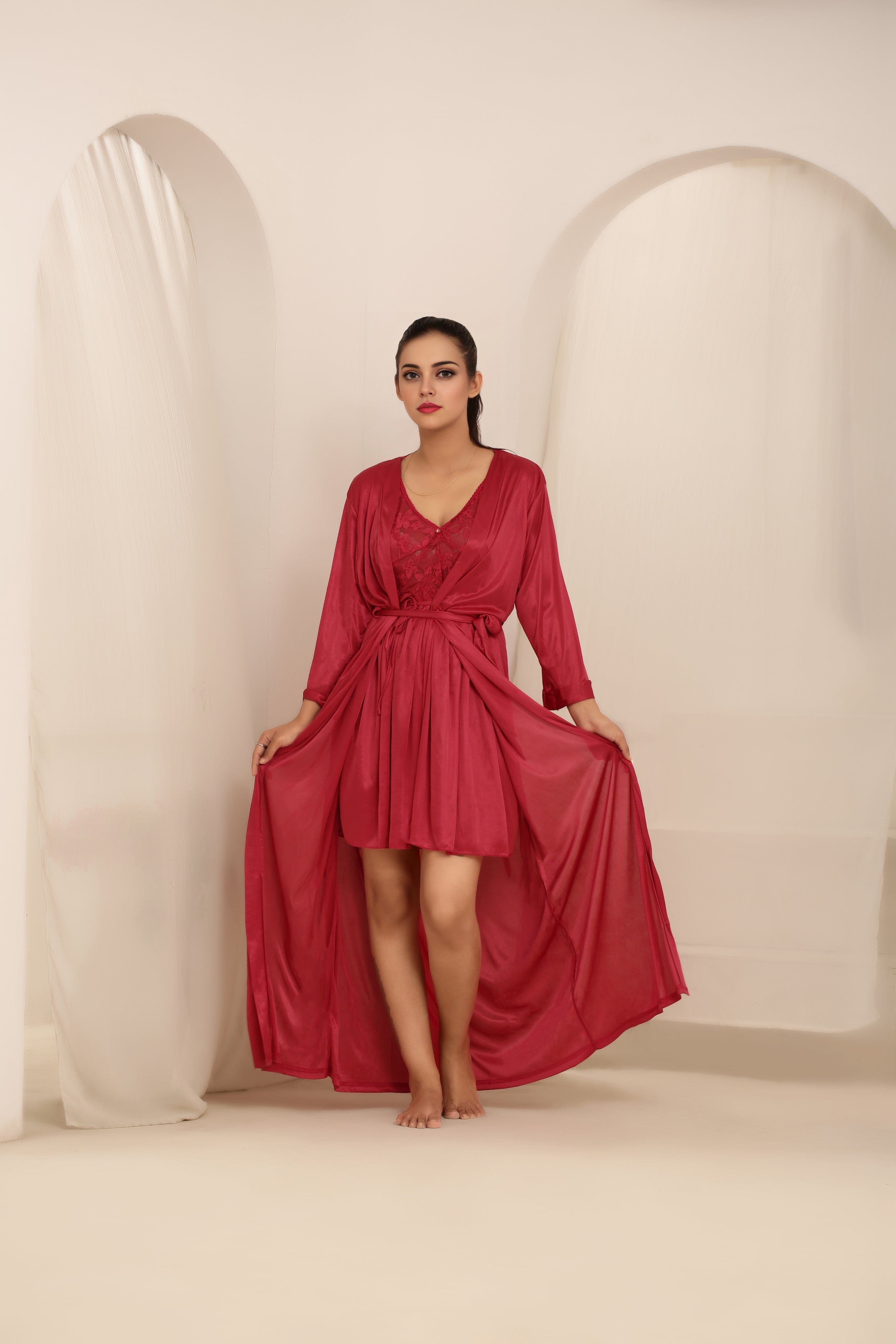 Gown Set - Nerra Silk - Maroon