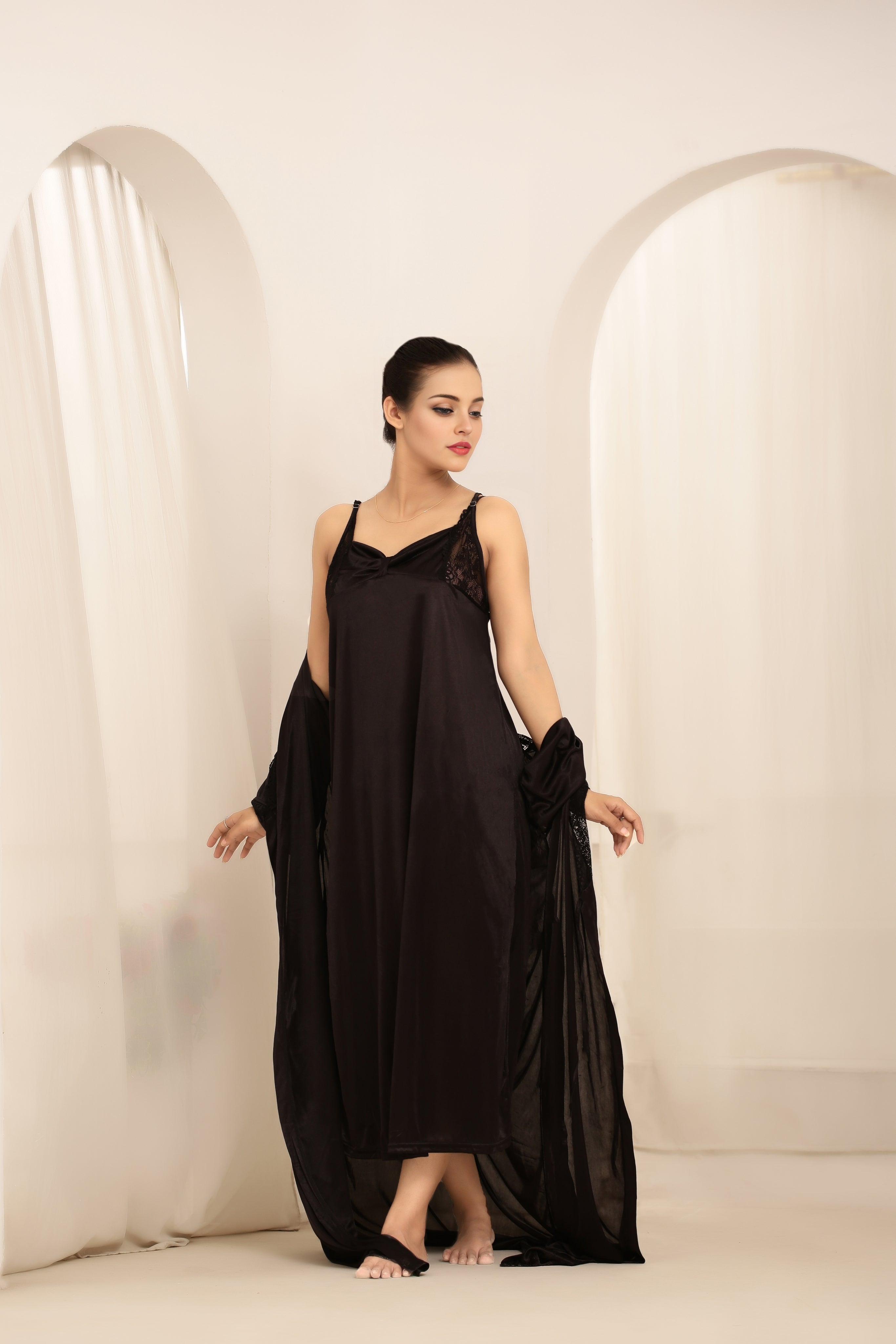Gown Set - Liora Silk - Dark Grey