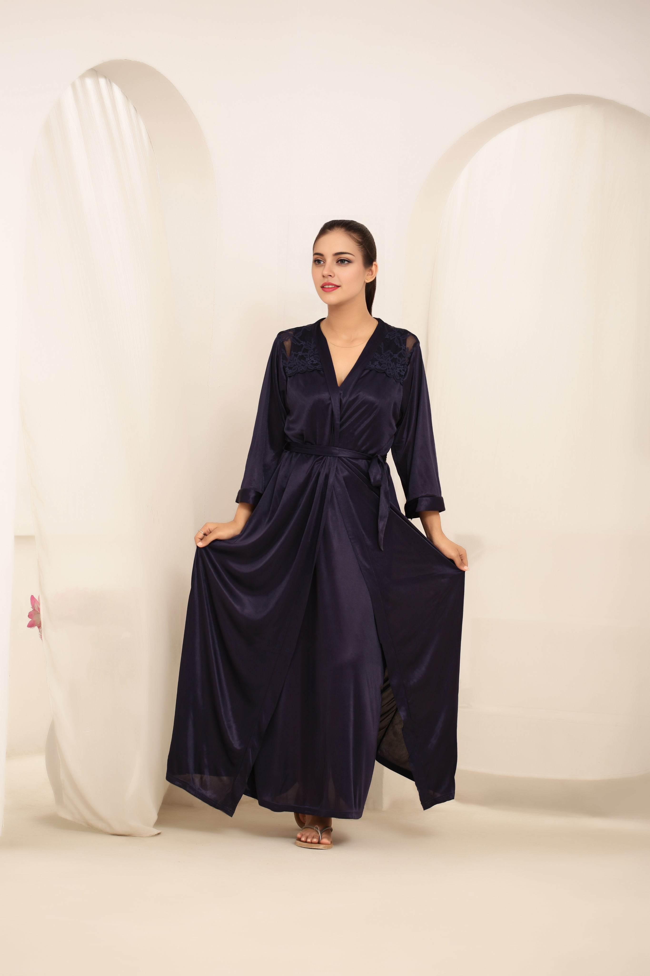 Gown Set - Orina Silk - Dark Blue