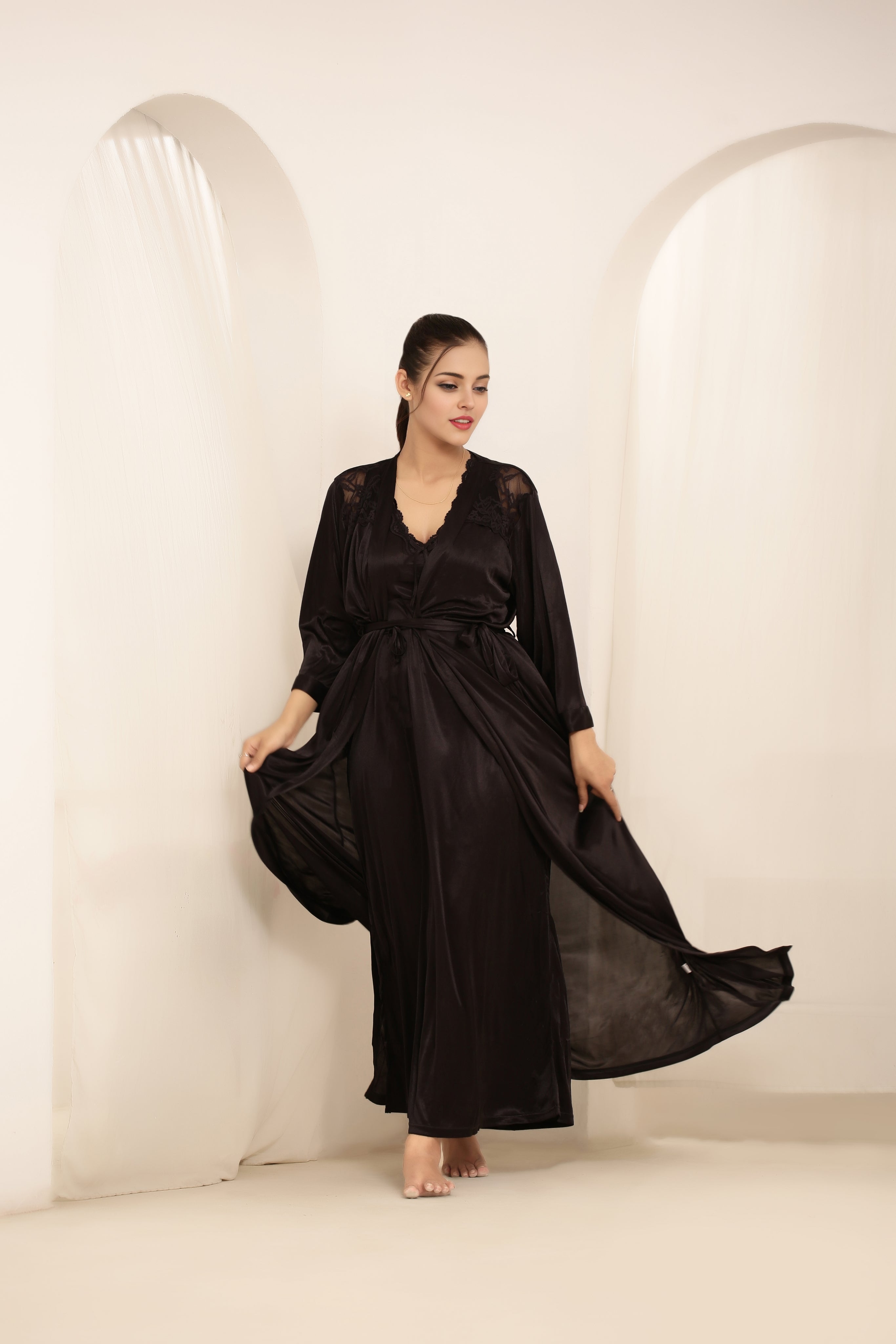 Gown Set - Orina Silk - Dark Grey