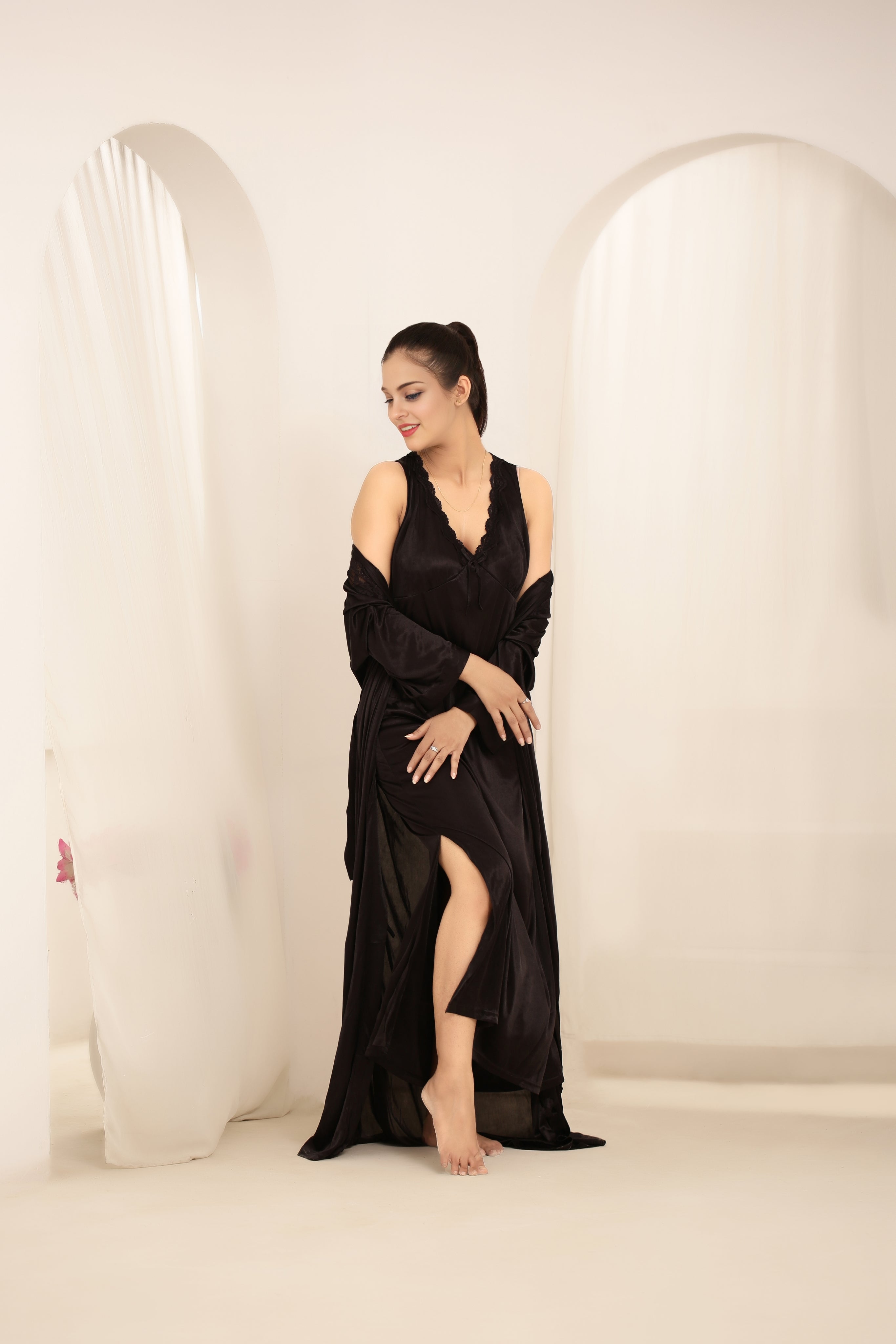 Gown Set - Orina Silk - Black