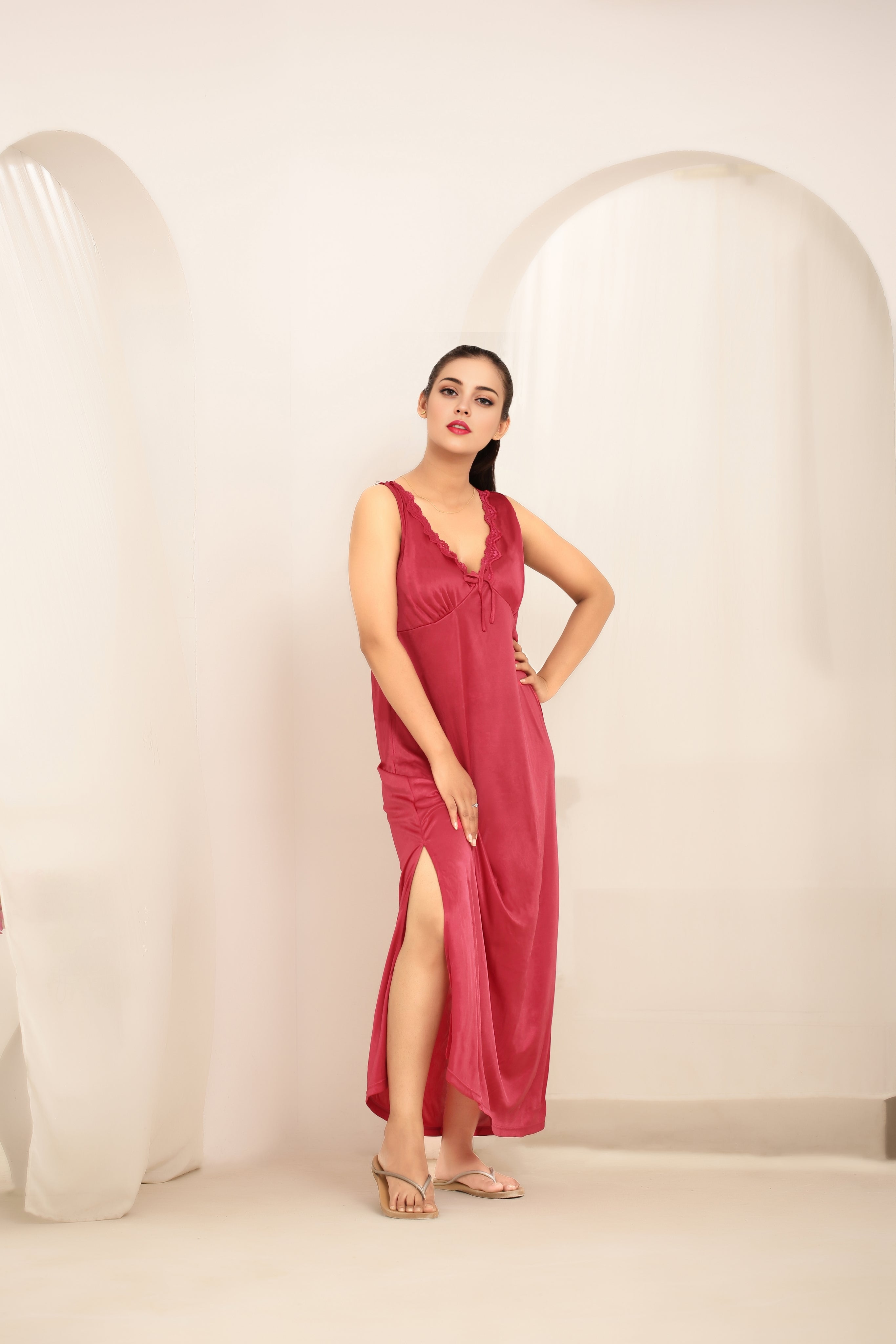 Gown Set - Orina Silk - Maroon