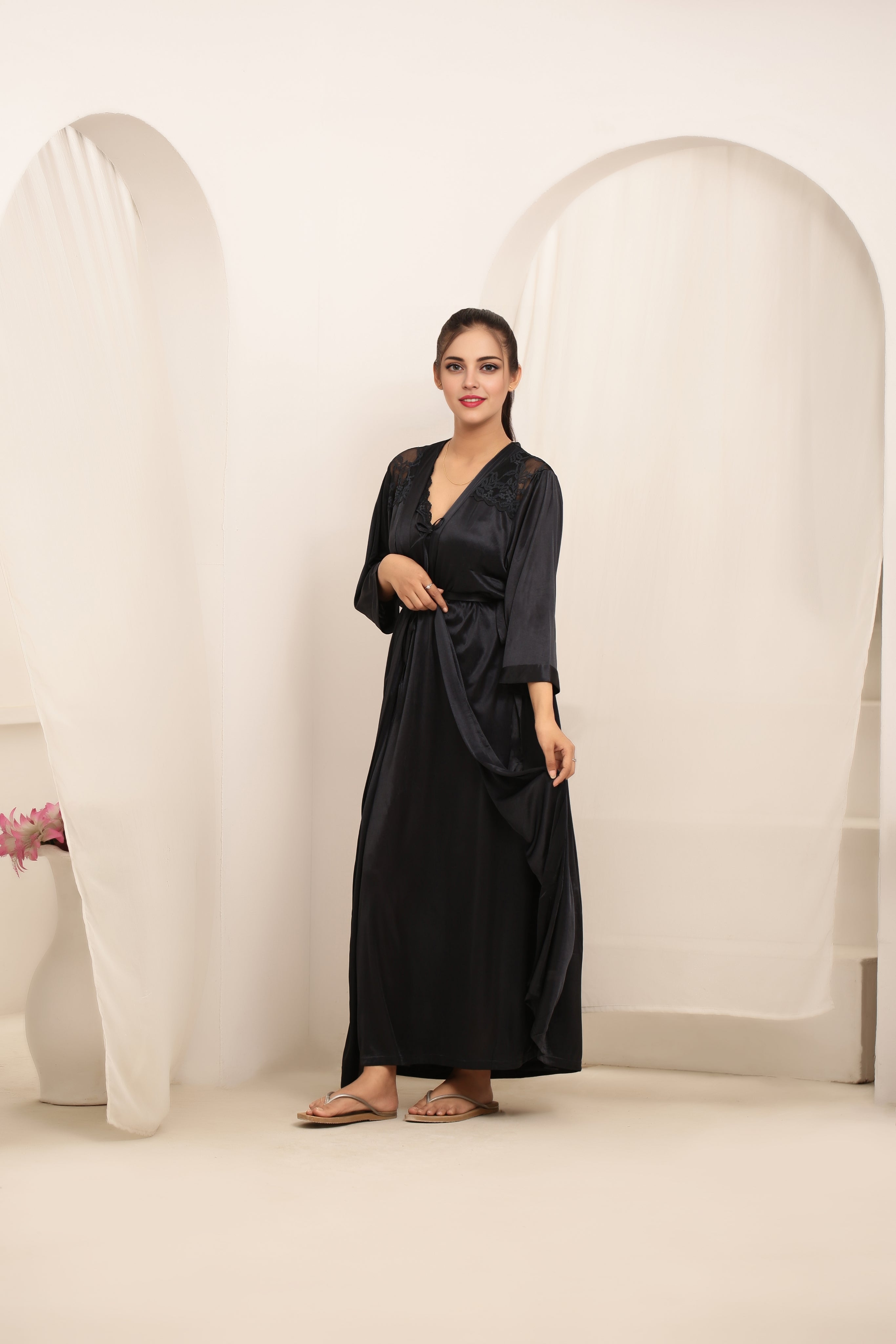 Gown Set - Orina Silk - Black