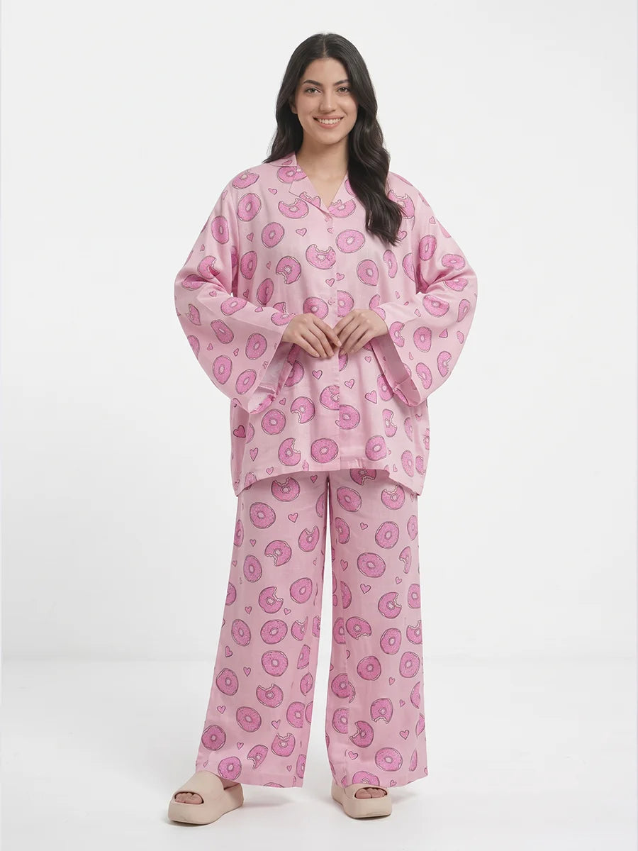 Oversized Linen PJ Set - Donut Blush