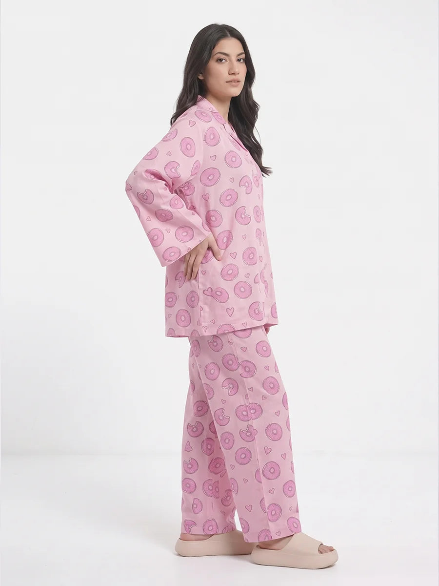 Oversized Linen PJ Set - Donut Blush