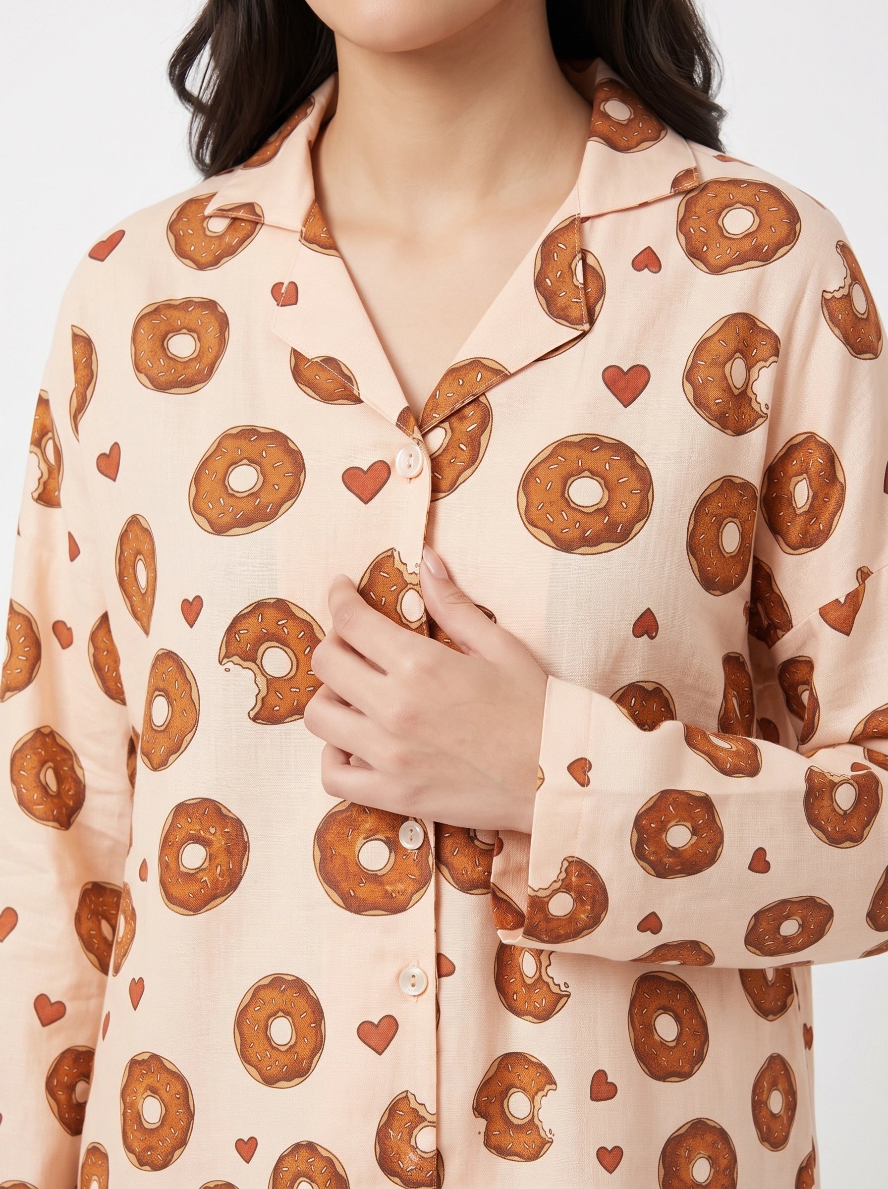 Oversized Linen PJ Set - Creamy Donut