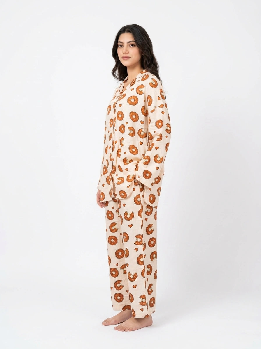 Oversized Linen PJ Set - Creamy Donut