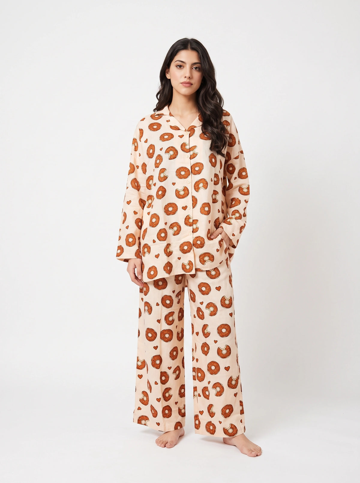 Oversized Linen PJ Set - Creamy Donut