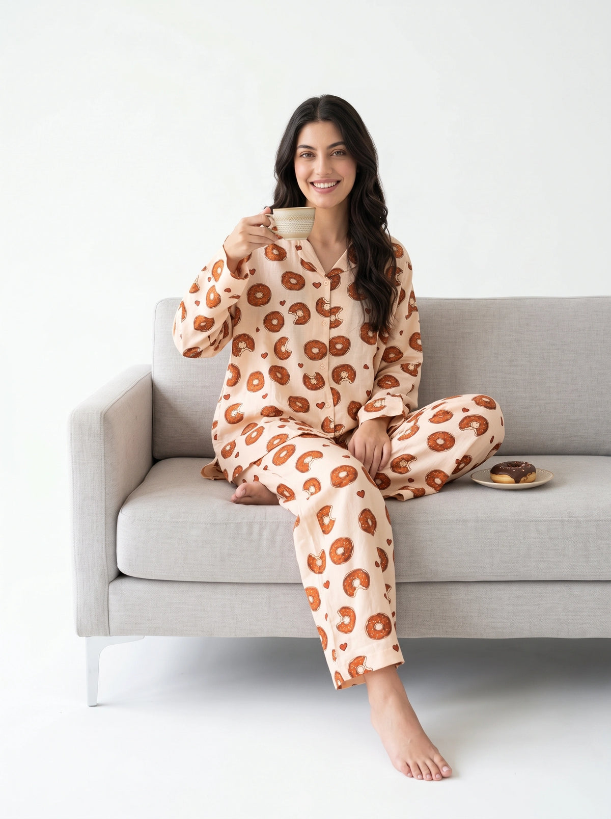 Oversized Linen PJ Set - Creamy Donut