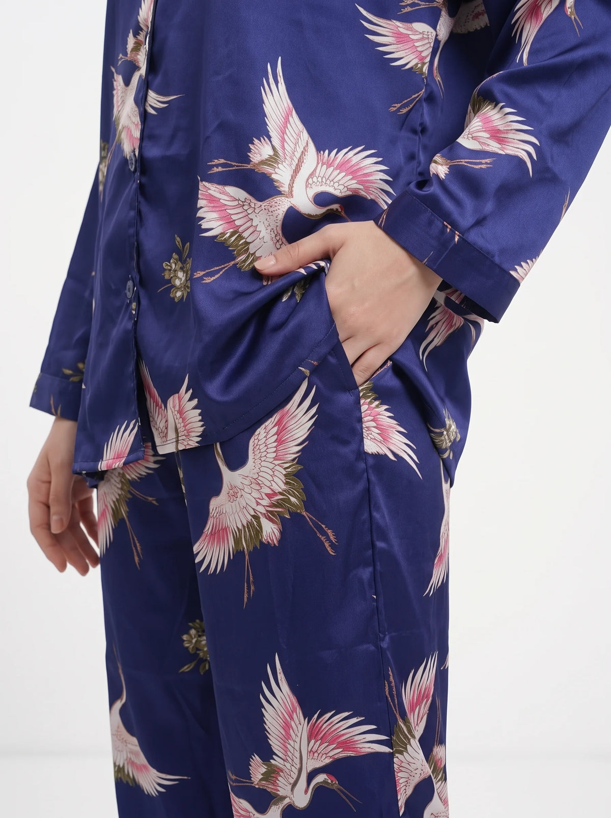 Oversized Silk Pajama Suit - Flamingo - Blue