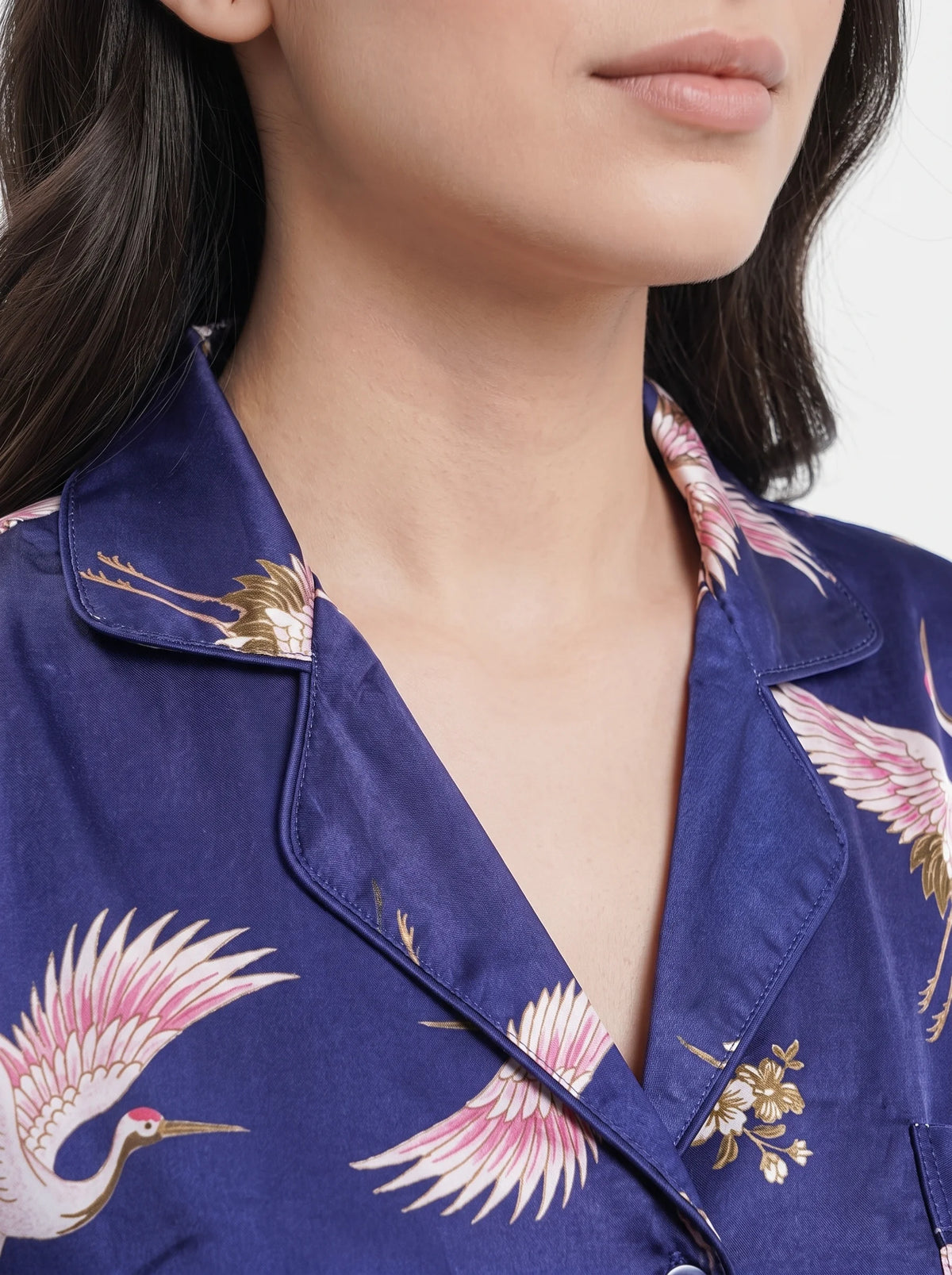 Oversized Silk Pajama Suit - Flamingo - Blue