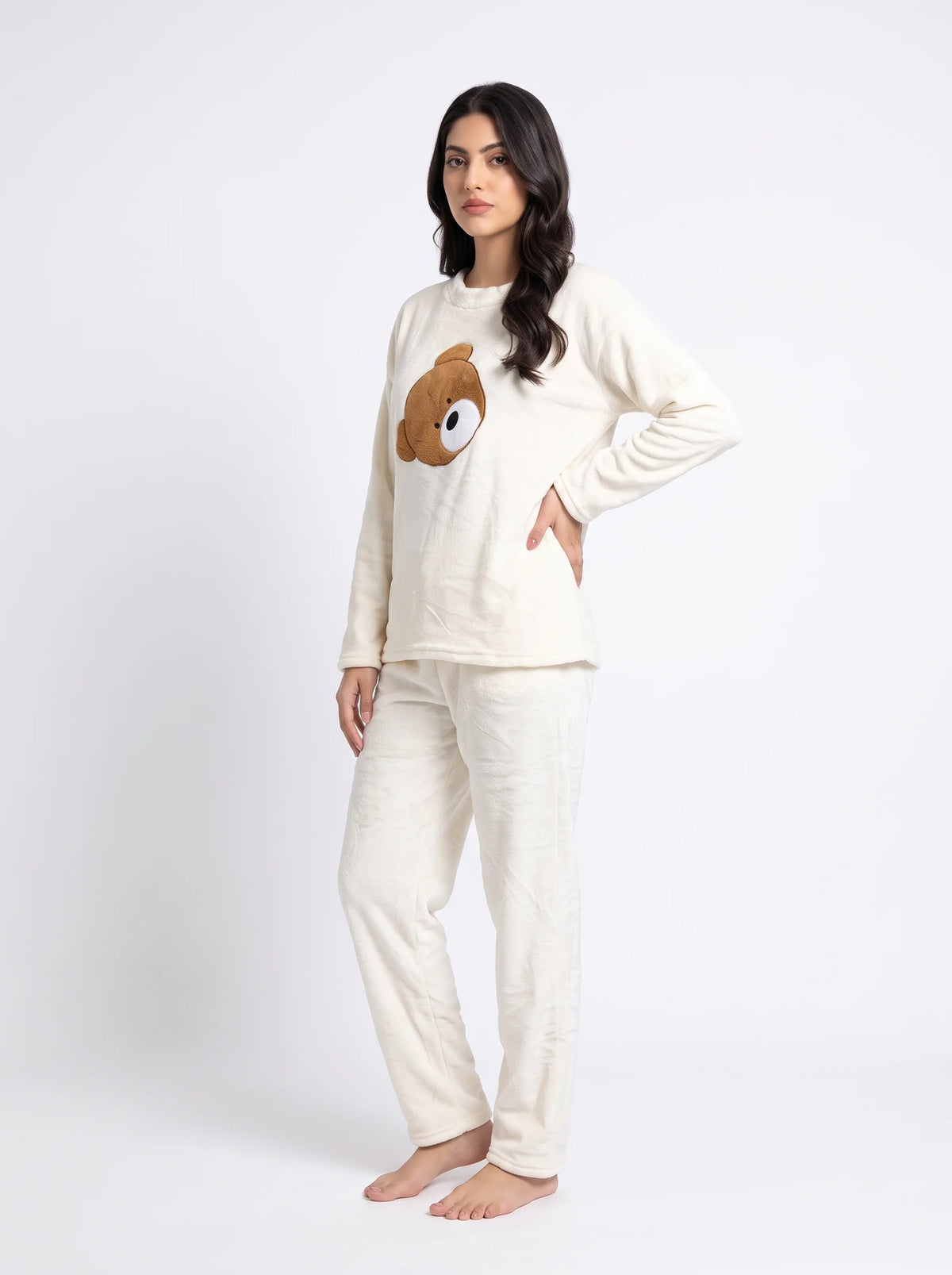 Fleece Pajama Suit - White Teddy