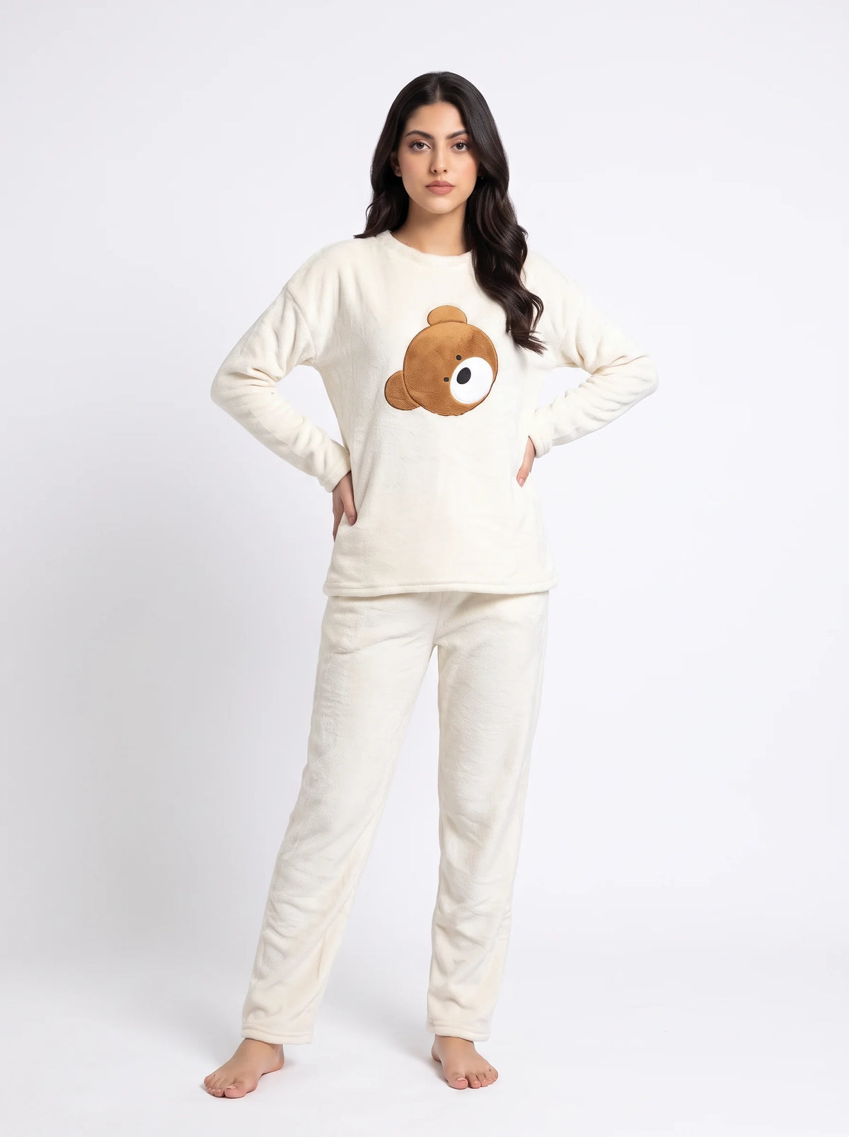 Fleece Pajama Suit - White Teddy