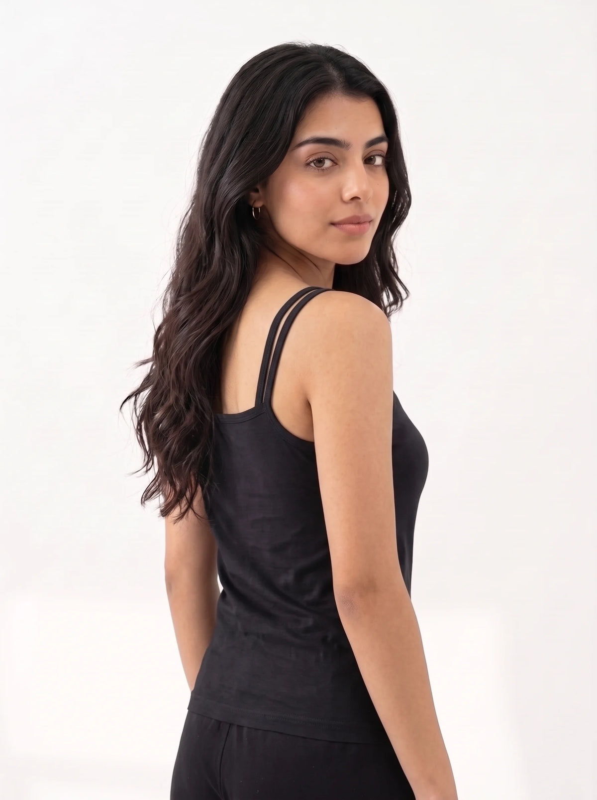 Soft Cotton Basic Camisole - Flora - Black