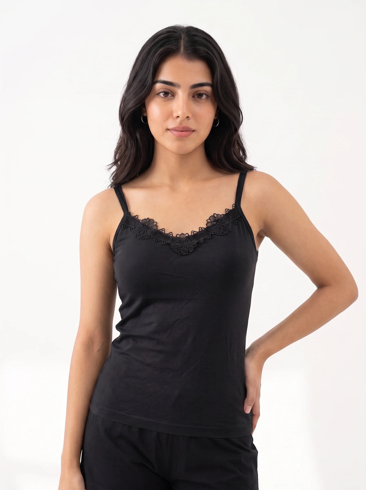 Soft Cotton Basic Camisole - Flora - Black