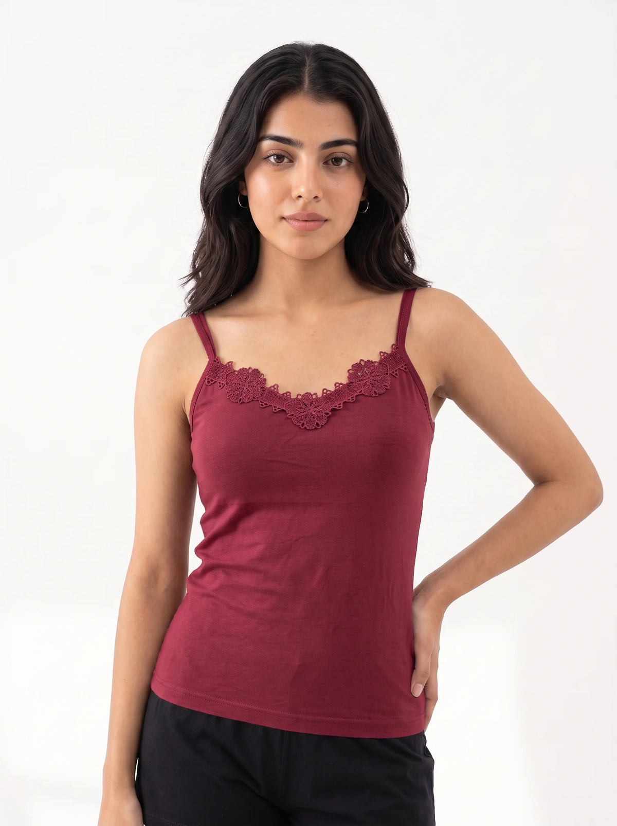 Soft Cotton Basic Camisole - Flora - Maroon