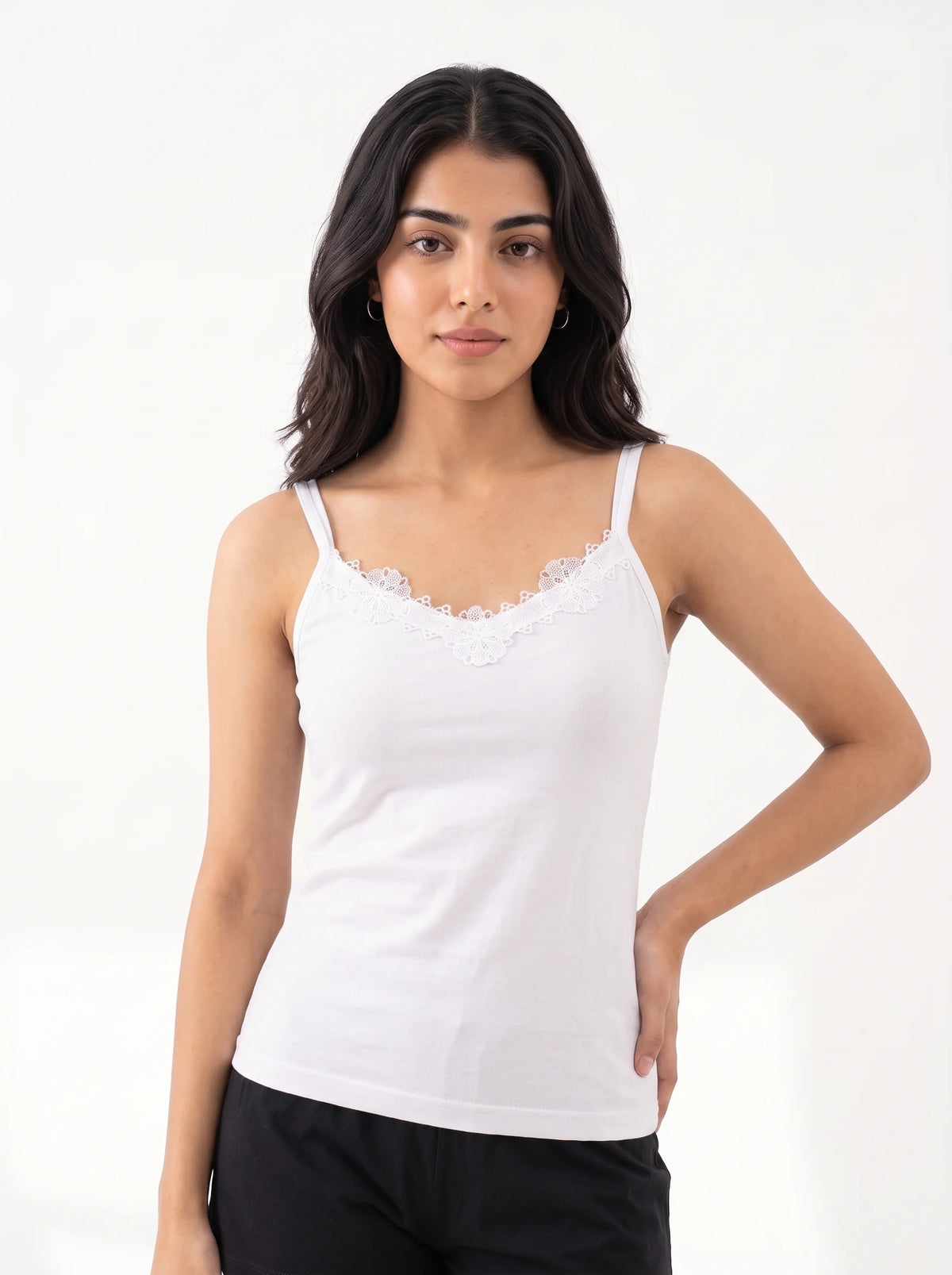 Soft Cotton Basic Camisole - Flora - White