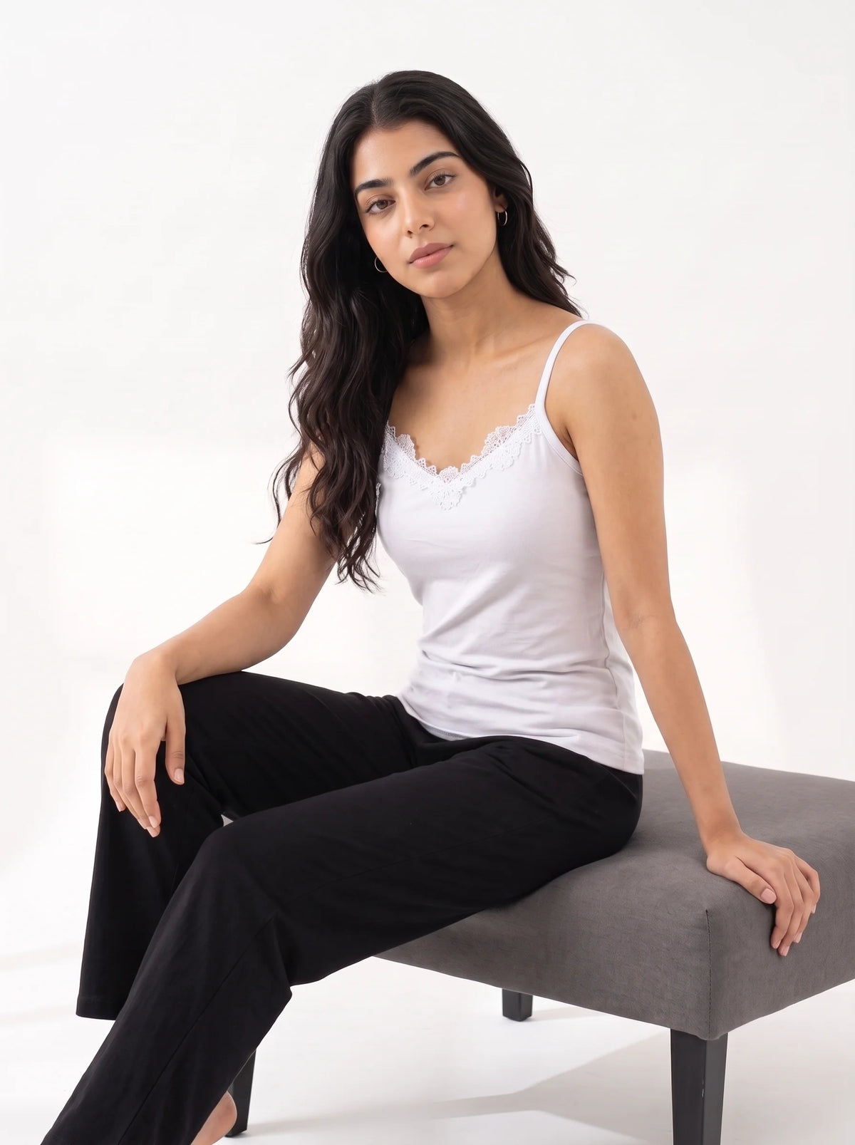 Soft Cotton Basic Camisole - Flora - White