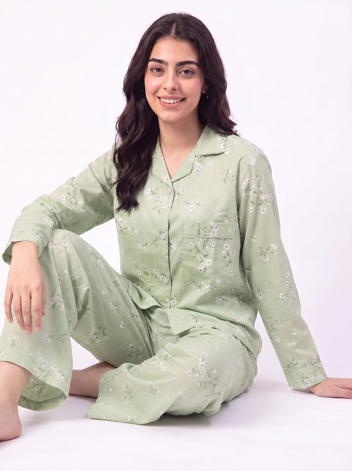 Cotton PJ Set - Floral Mint