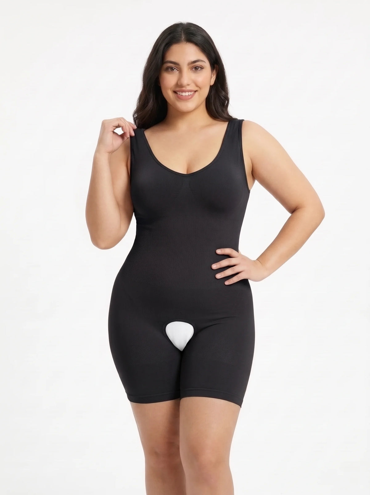 Full Body Open Crotch Body Shaper - Black
