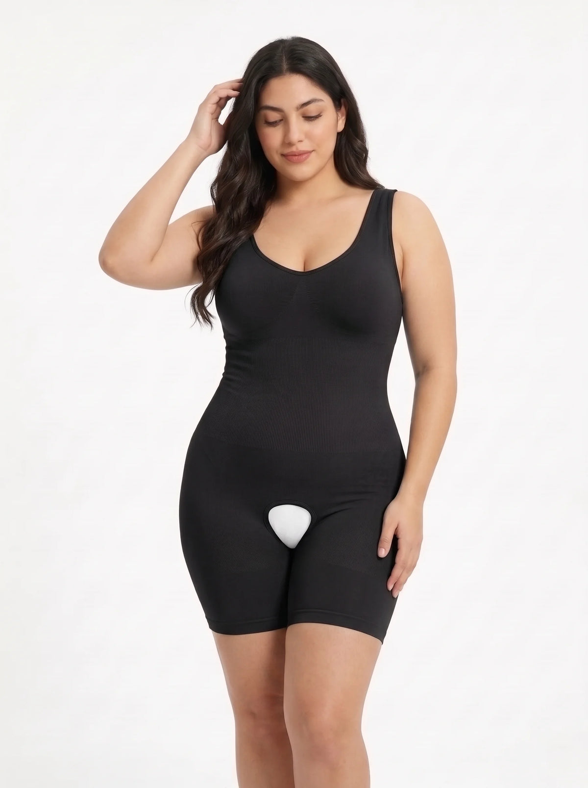 Full Body Open Crotch Body Shaper - Black